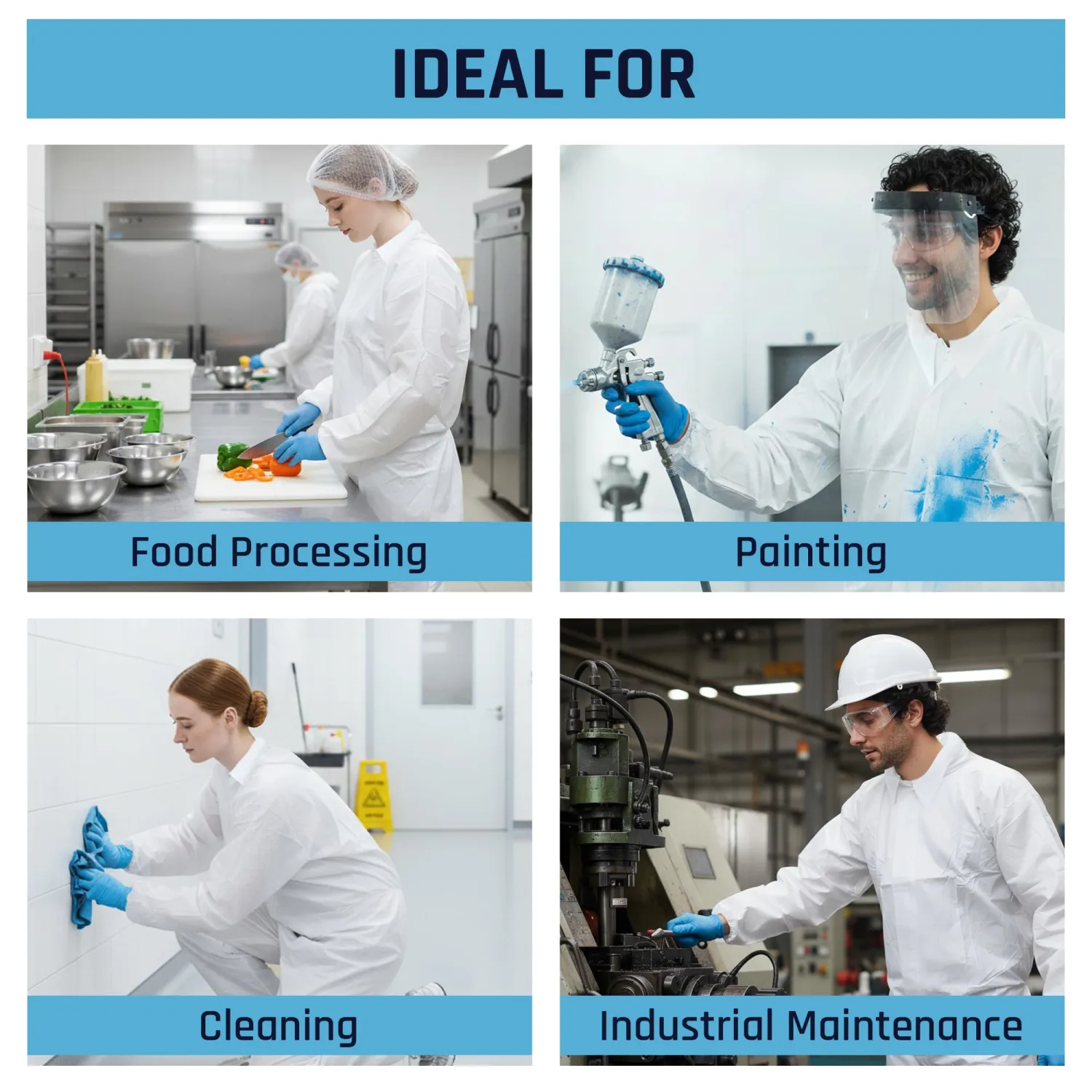 Microporous Disposable Coveralls, Protective Suit with Elastic Wrists & Ankles, Optional Hood & Boots