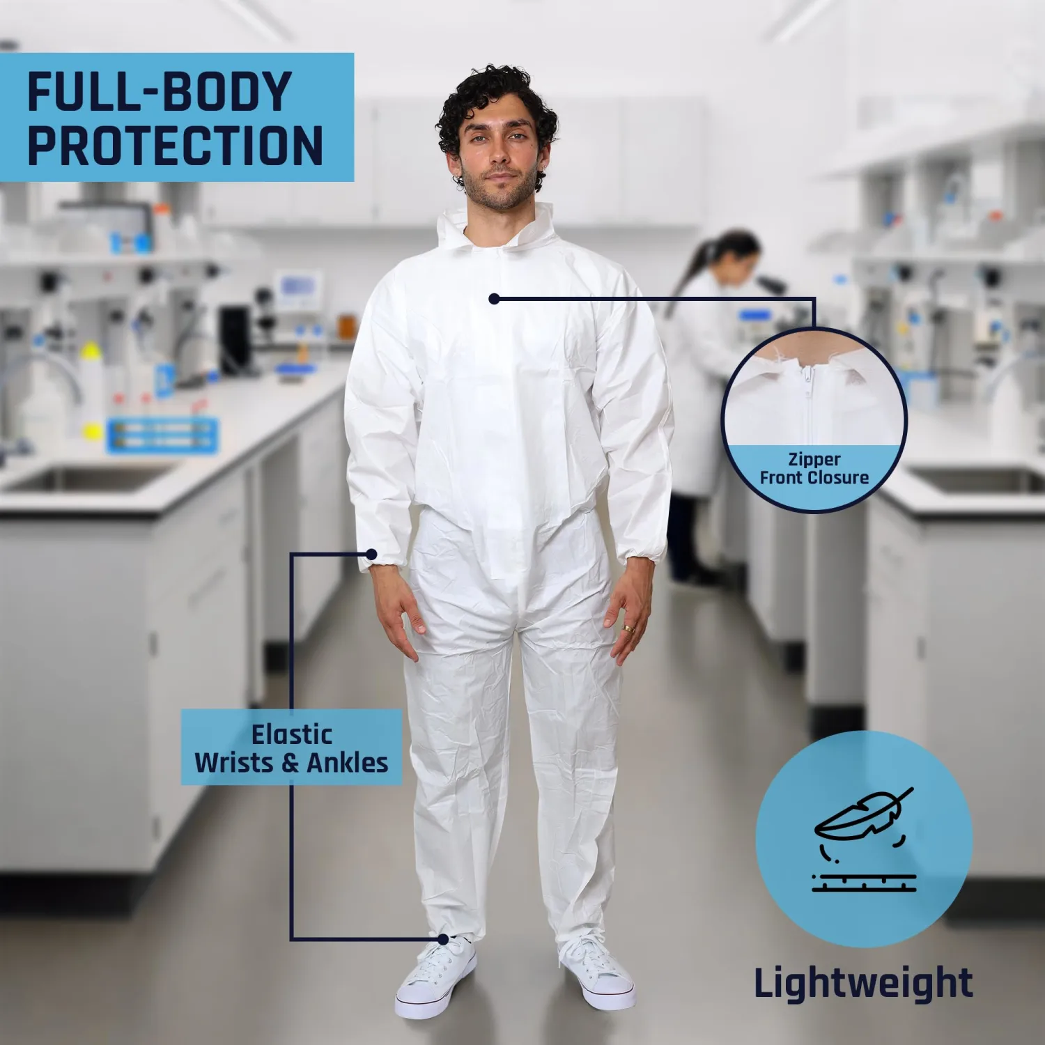 Microporous Disposable Coveralls, Protective Suit with Elastic Wrists & Ankles, Optional Hood & Boots