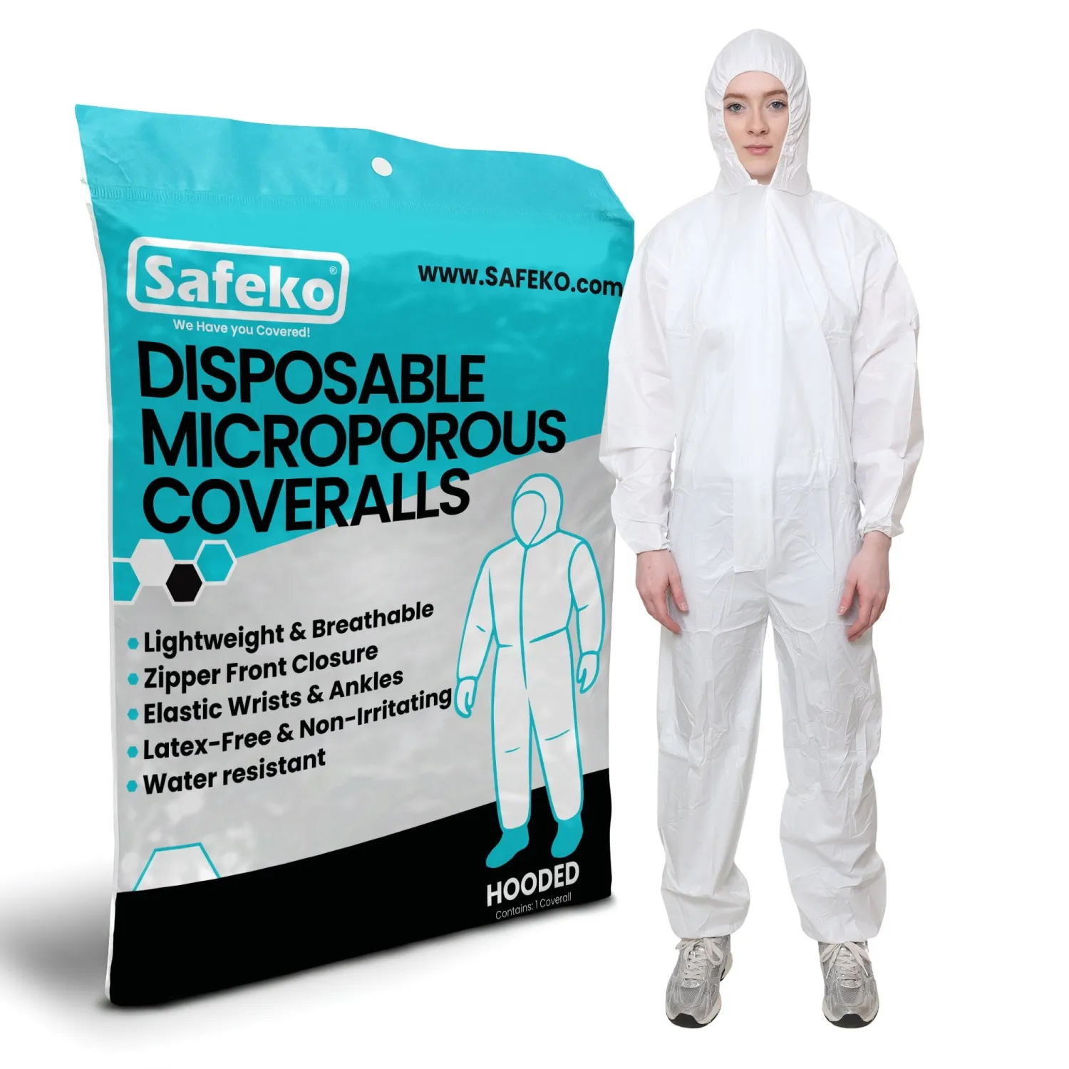 Microporous Disposable Coveralls, Protective Suit with Elastic Wrists & Ankles, Optional Hood & Boots
