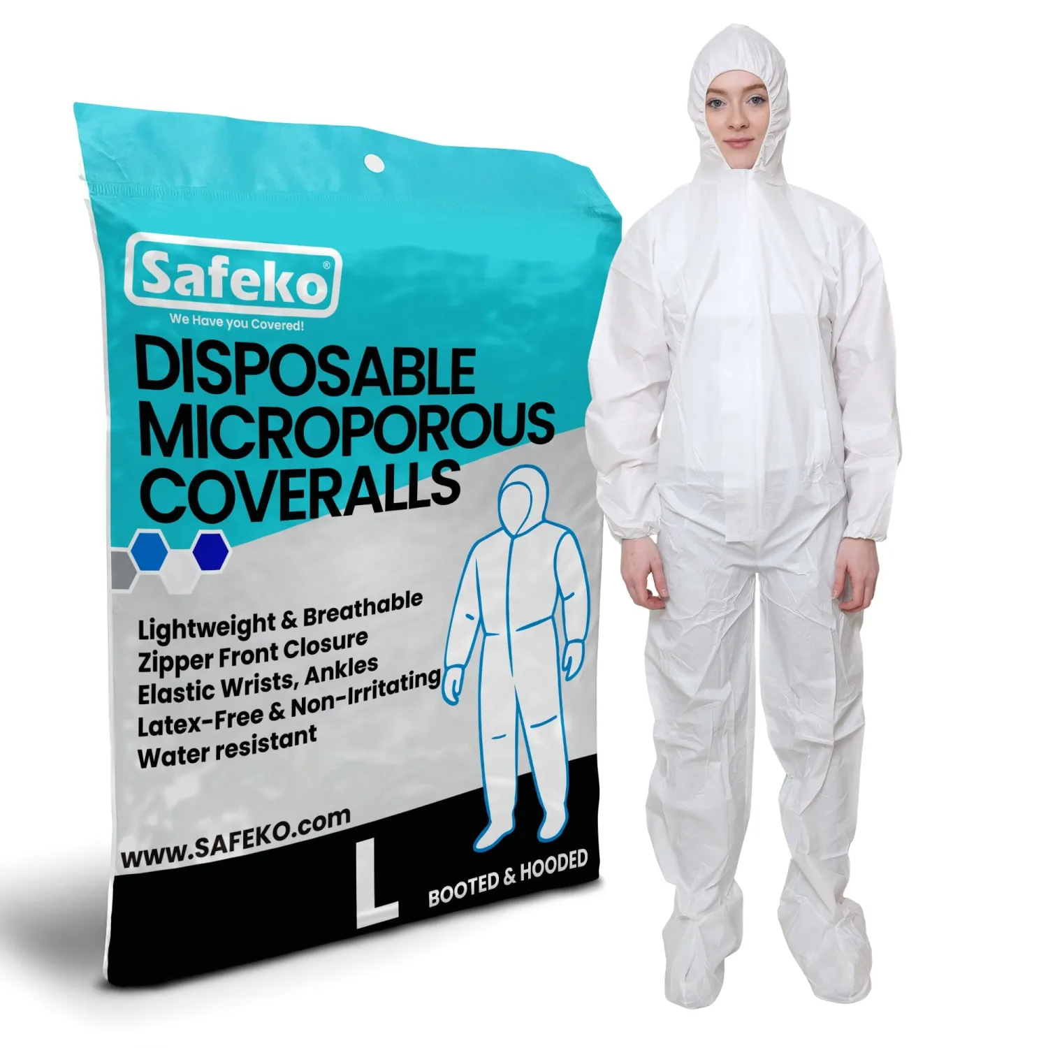 Microporous Disposable Coveralls, Protective Suit with Elastic Wrists & Ankles, Optional Hood & Boots
