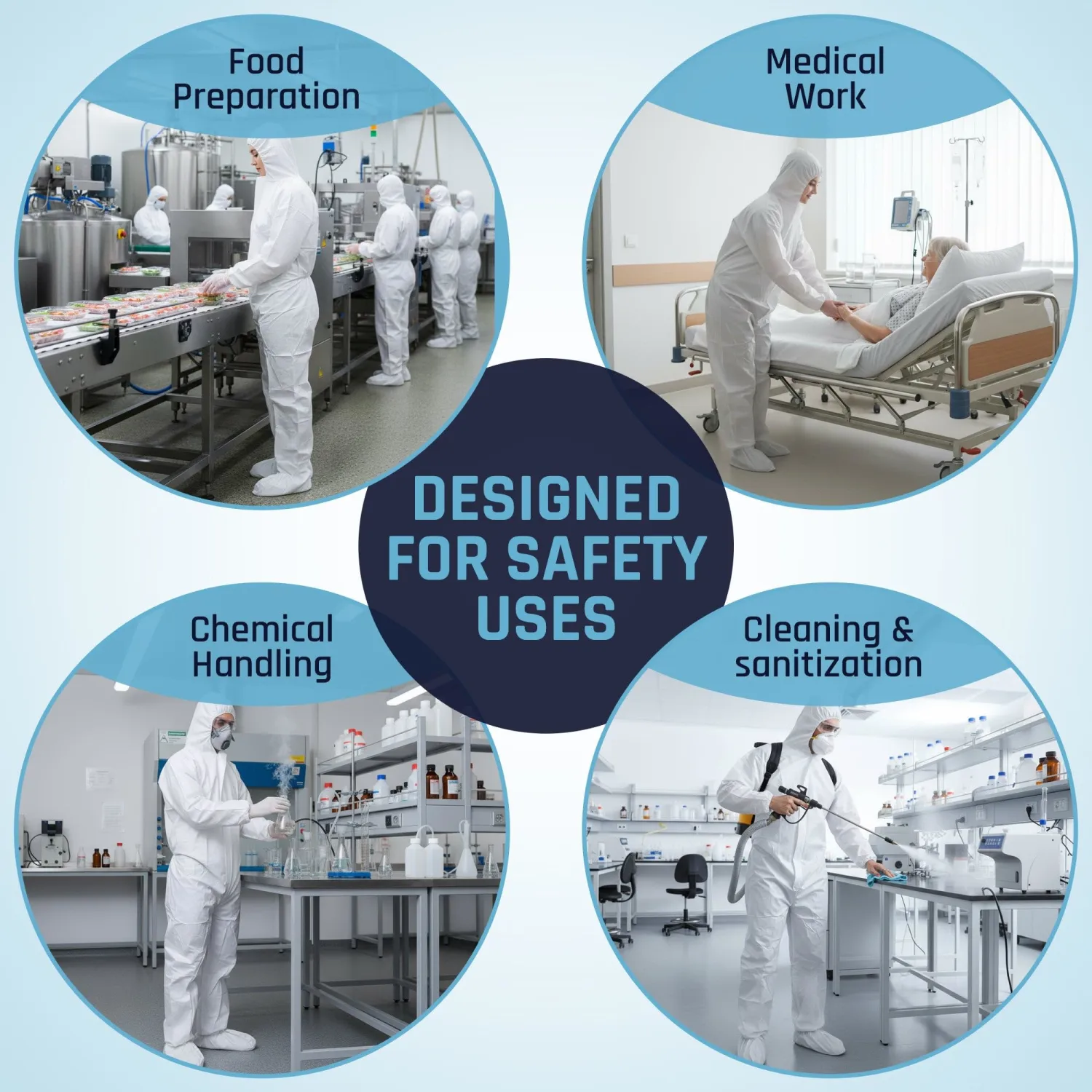 Microporous Disposable Coveralls, Protective Suit with Elastic Wrists & Ankles, Optional Hood & Boots