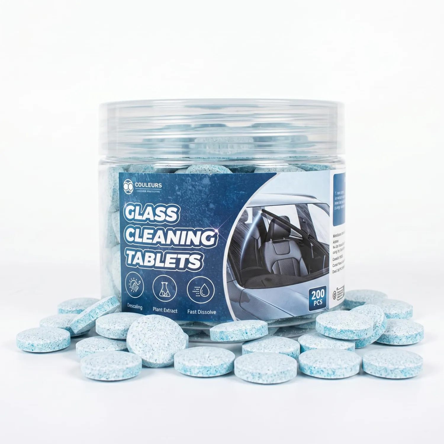 Coldcool Windshield Washer Tablets, 200-Pack Concentrated Effervescent Cleaning Tablets for Car Window Glass, Streak-Free Windshield Wiper Fluid Replacement, Safe for All Vehicles