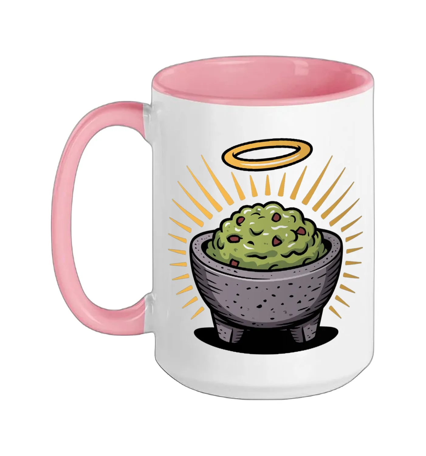 Funny Guacamole Art For Men Women Vegan Guac Guacamole Ceramic Mug, Pink/White, 15oz