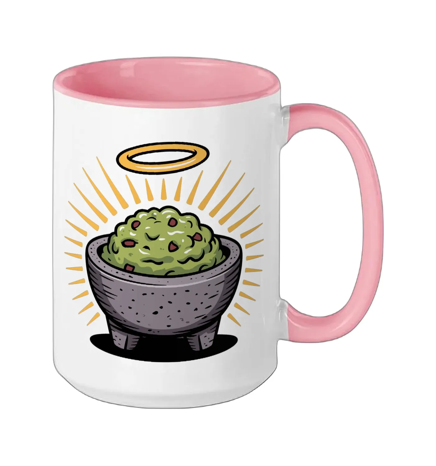 Funny Guacamole Art For Men Women Vegan Guac Guacamole Ceramic Mug, Pink/White, 15oz