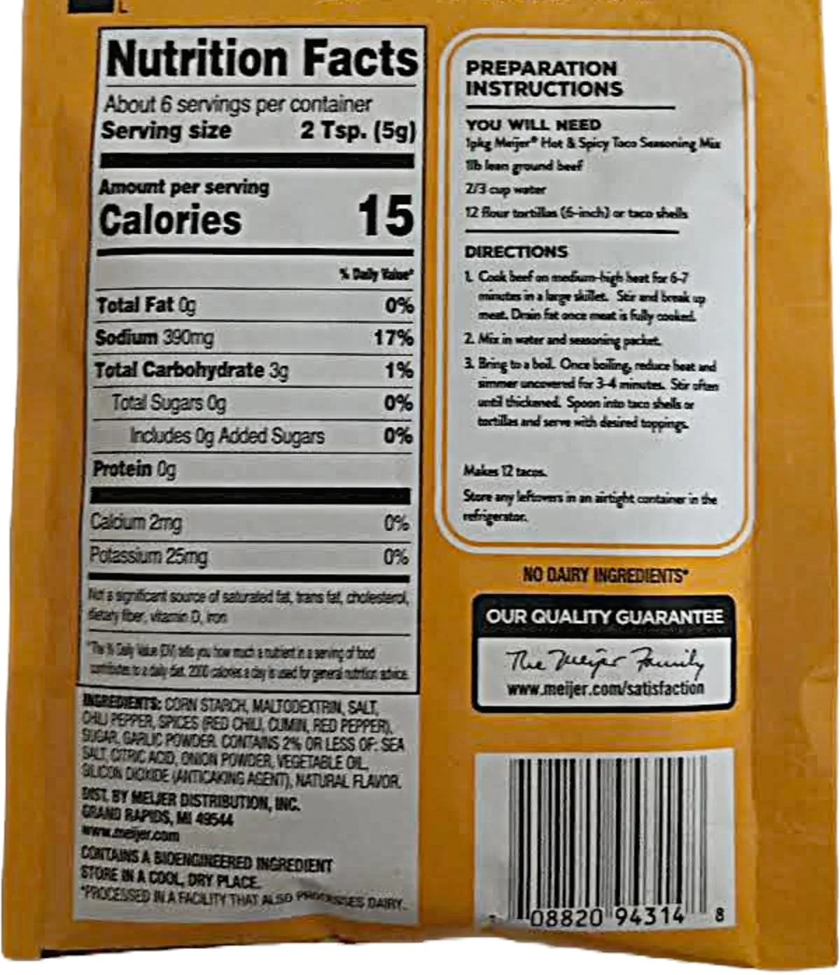 Taco Seasoning Mix 4-1 Ounce Individual Packets (Hot & Spicy)