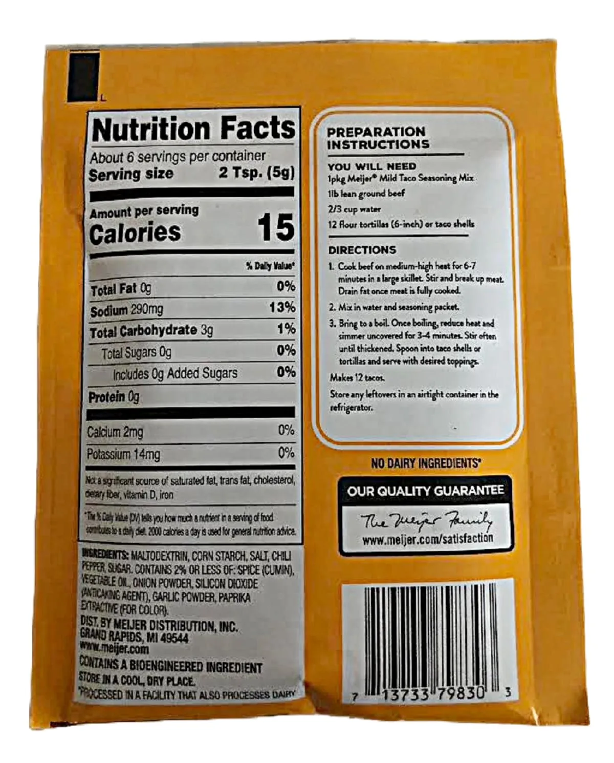 Taco Seasoning Mix 4-1 Ounce Individual Packets (Mild)