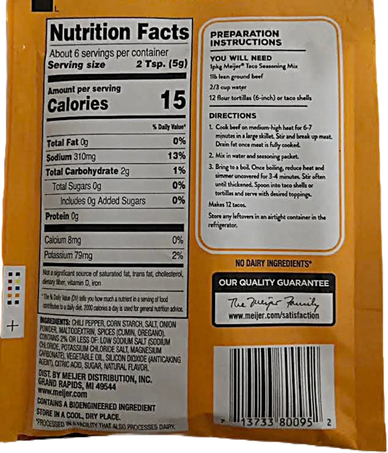 Taco Seasoning Mix 4-1 Ounce Individual Packets (Taco)