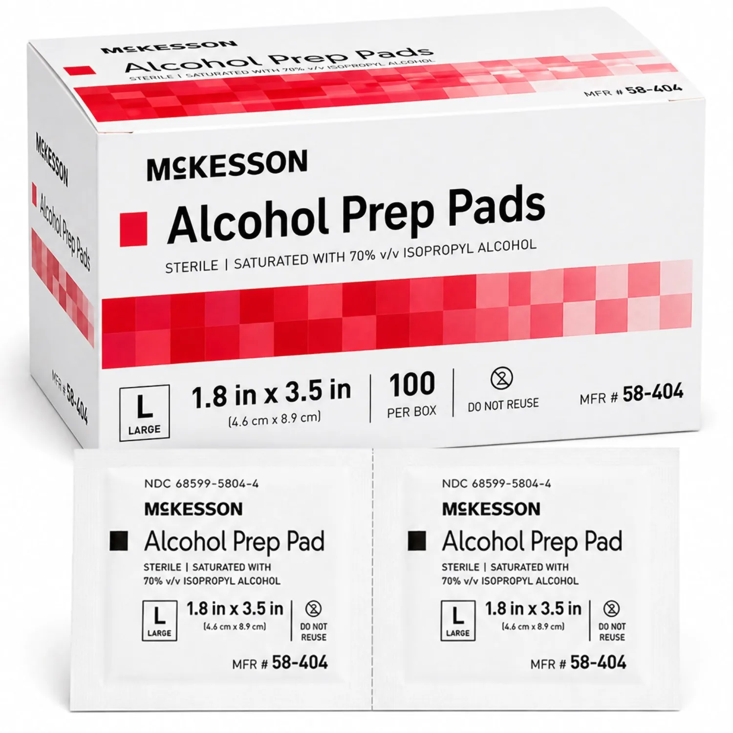 McKesson Alcohol Prep Pads, Sterile, 2-Ply, First Aid, Large Size, 100 ct