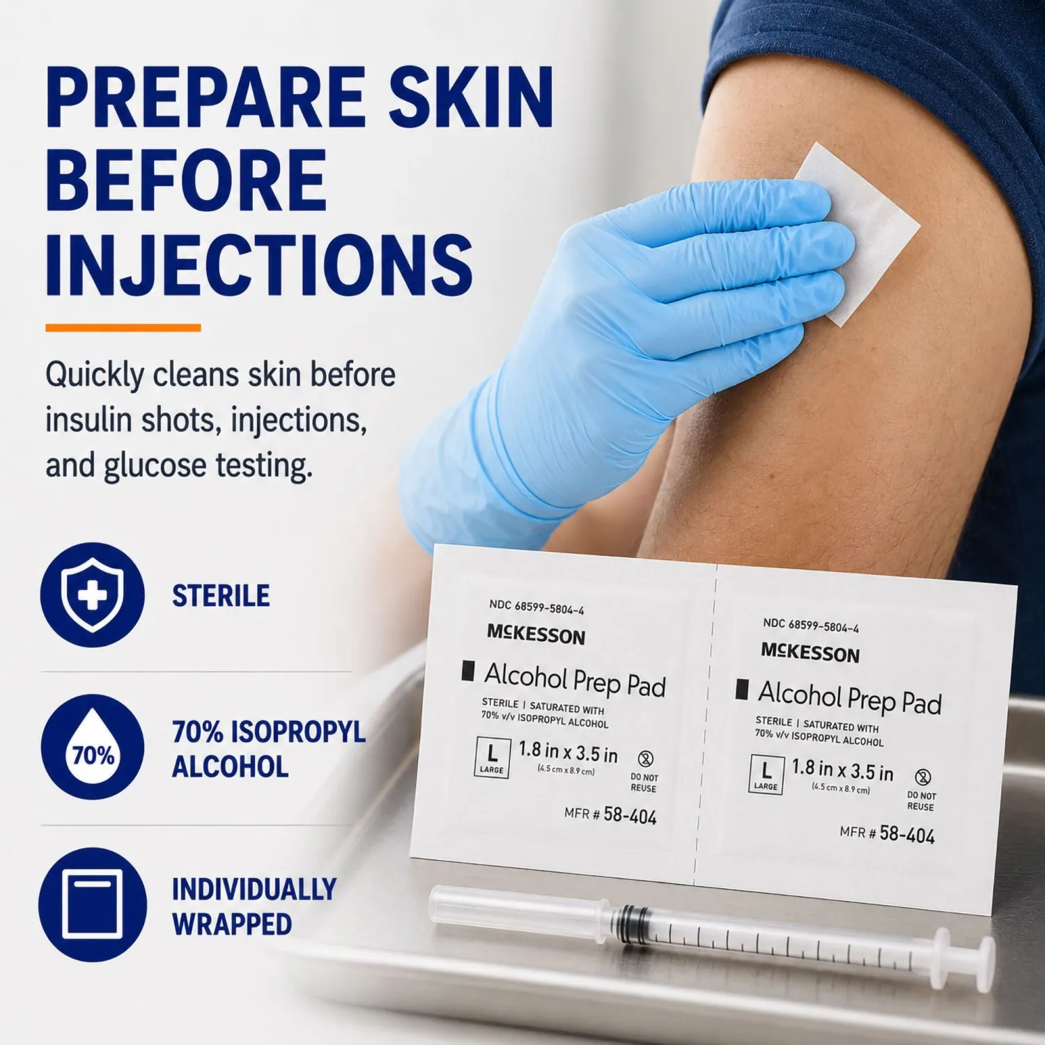 McKesson Alcohol Prep Pads, Sterile, 2-Ply, First Aid, Large Size, 100 ct