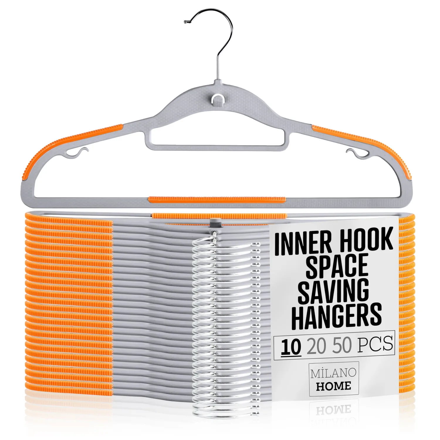 Plastic Hangers 10 Pack, Cascading Slim Space Saving Clothing Hangers with 360° Rotating Hook, Non Slip Clothes Hangers for Sweater Shirt, Heavy Duty Coat Hanger with Inner Hook for Closet, Grey