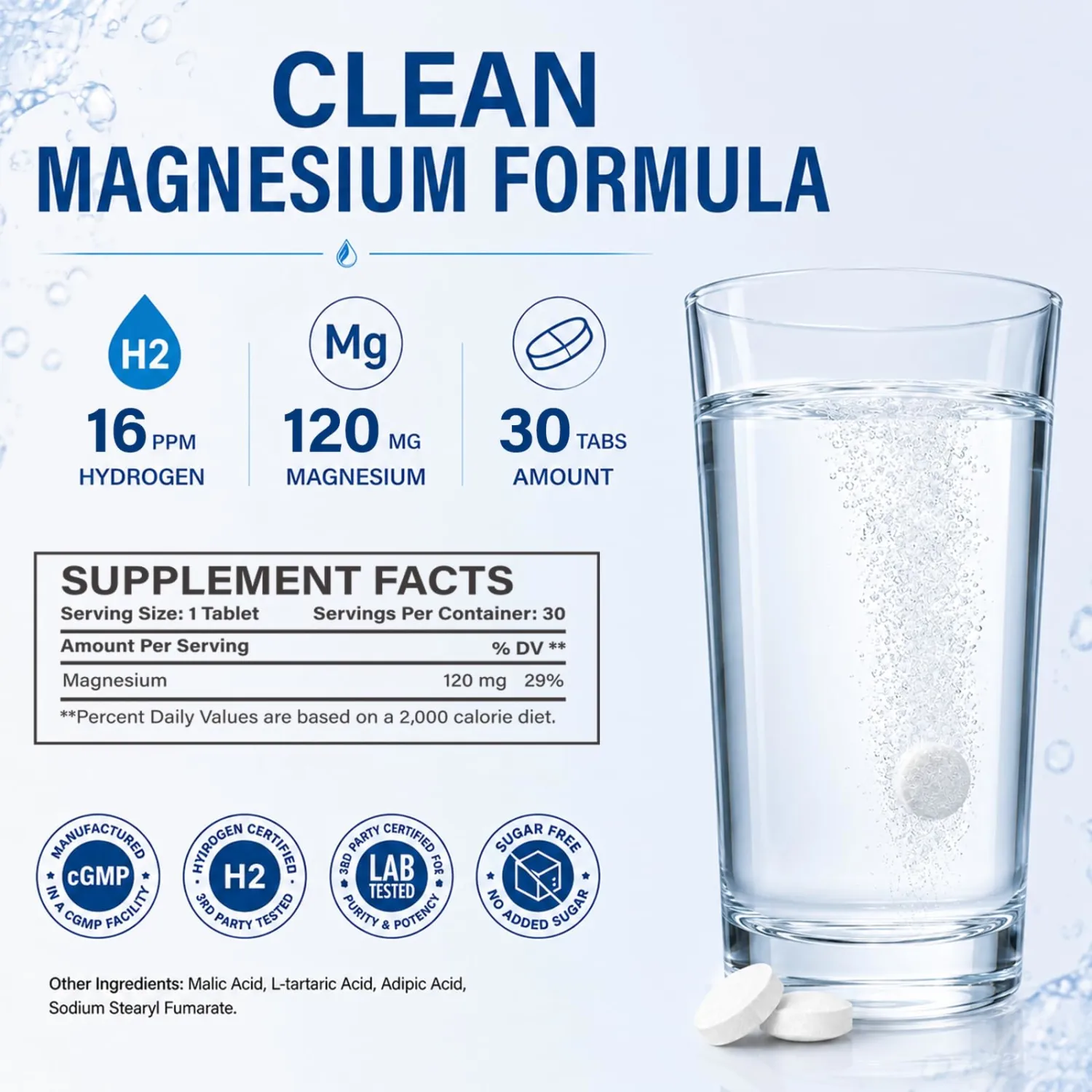Hydrogen Tablets, Molecular Hydrogen H2 Tablets, 16 PPM Hydrogen Water