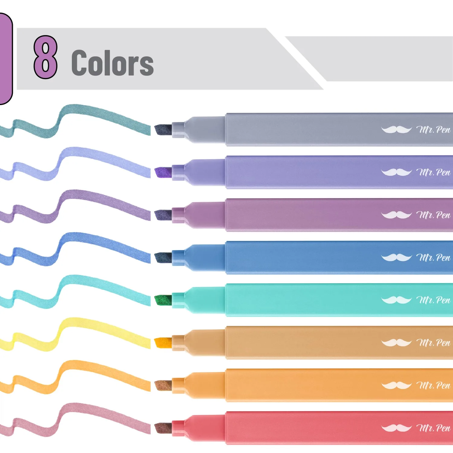 Mr. Pen- Aesthetic Highlighters No Bleed, 8 Pack, Assorted Colors | Chisel Tip, Cute Highlighters Assorted Colors for Journaling, Highlighting, Underlining, Fast Dry, Back to School Supplies