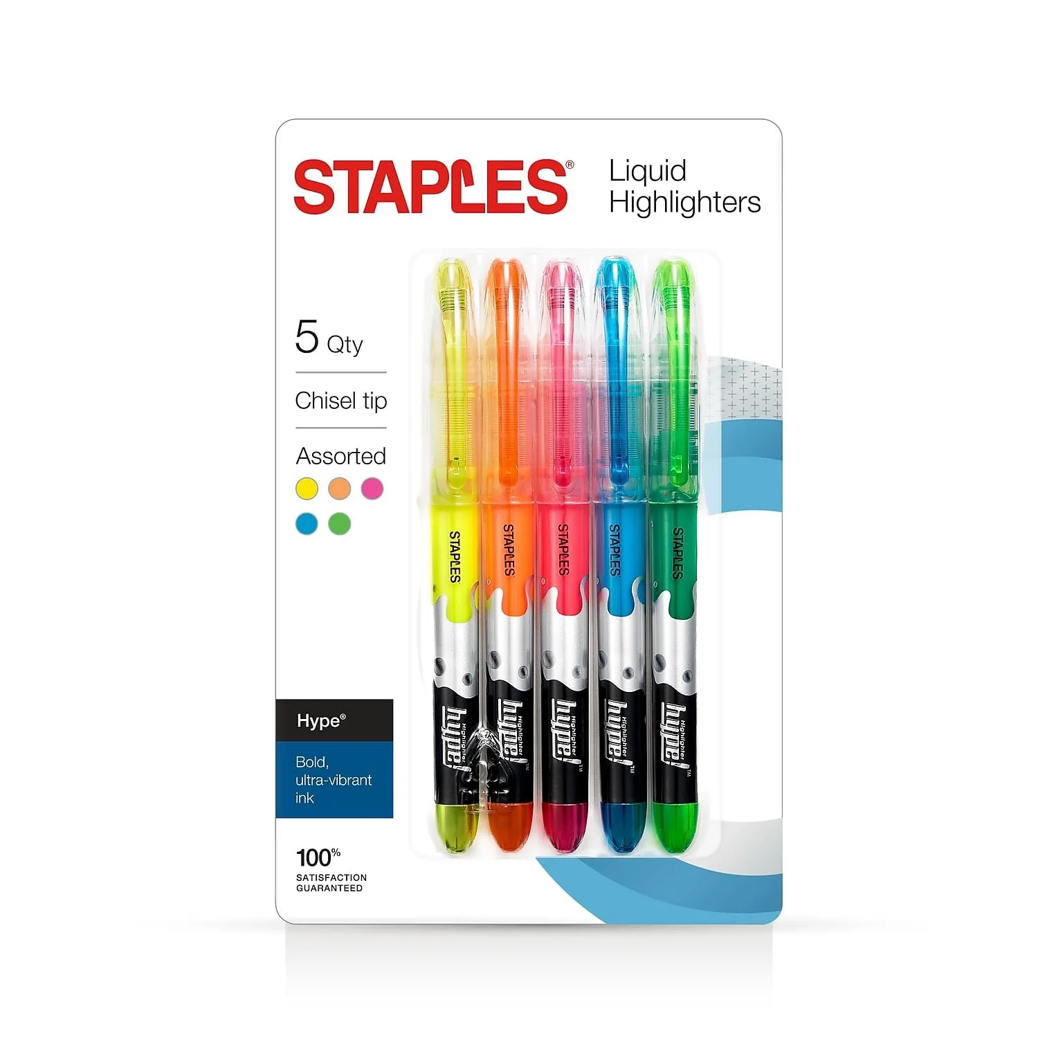Staples Hype Liquid Highlighters, Assorted Colors, 5-Pack