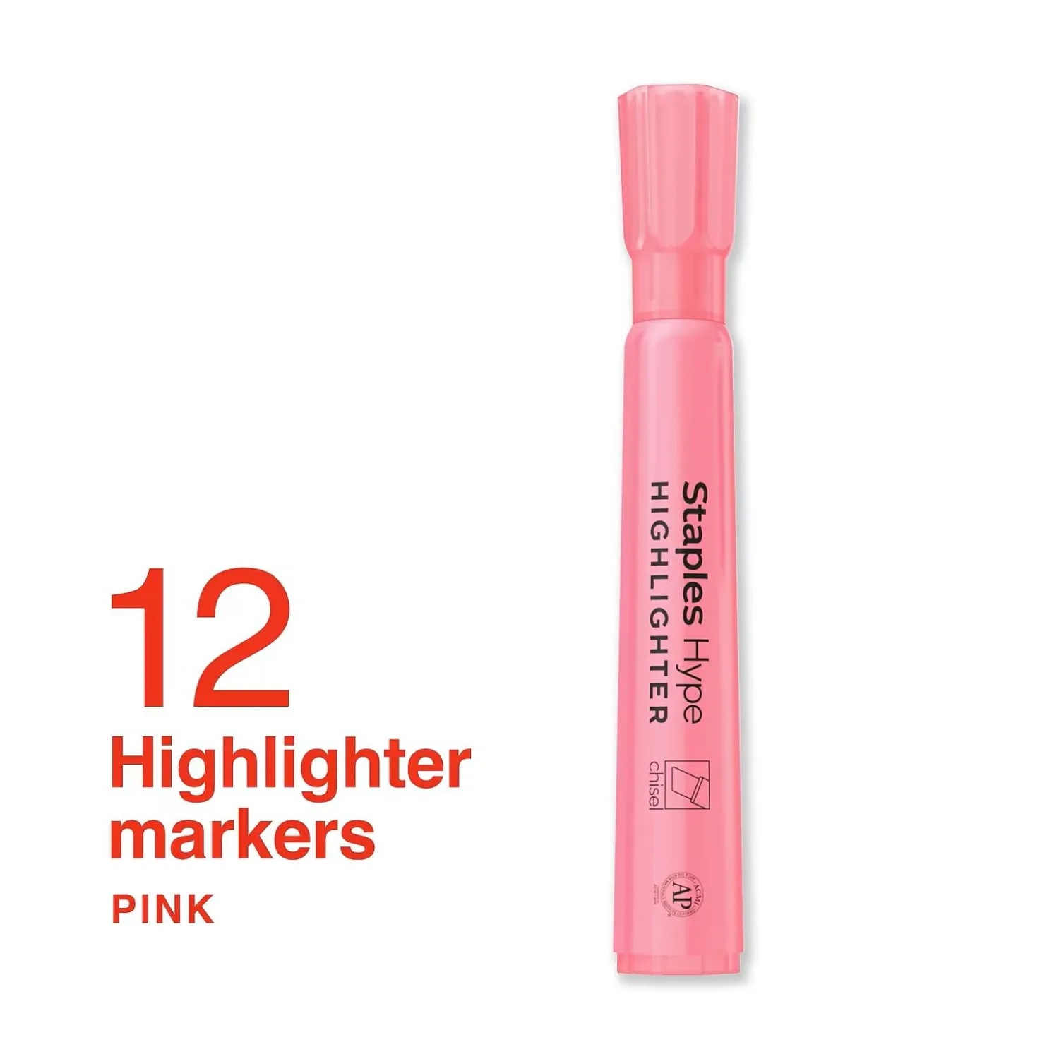 Staples Hype Tank Highlighter, Chisel Tip, Pink, 12-Pack
