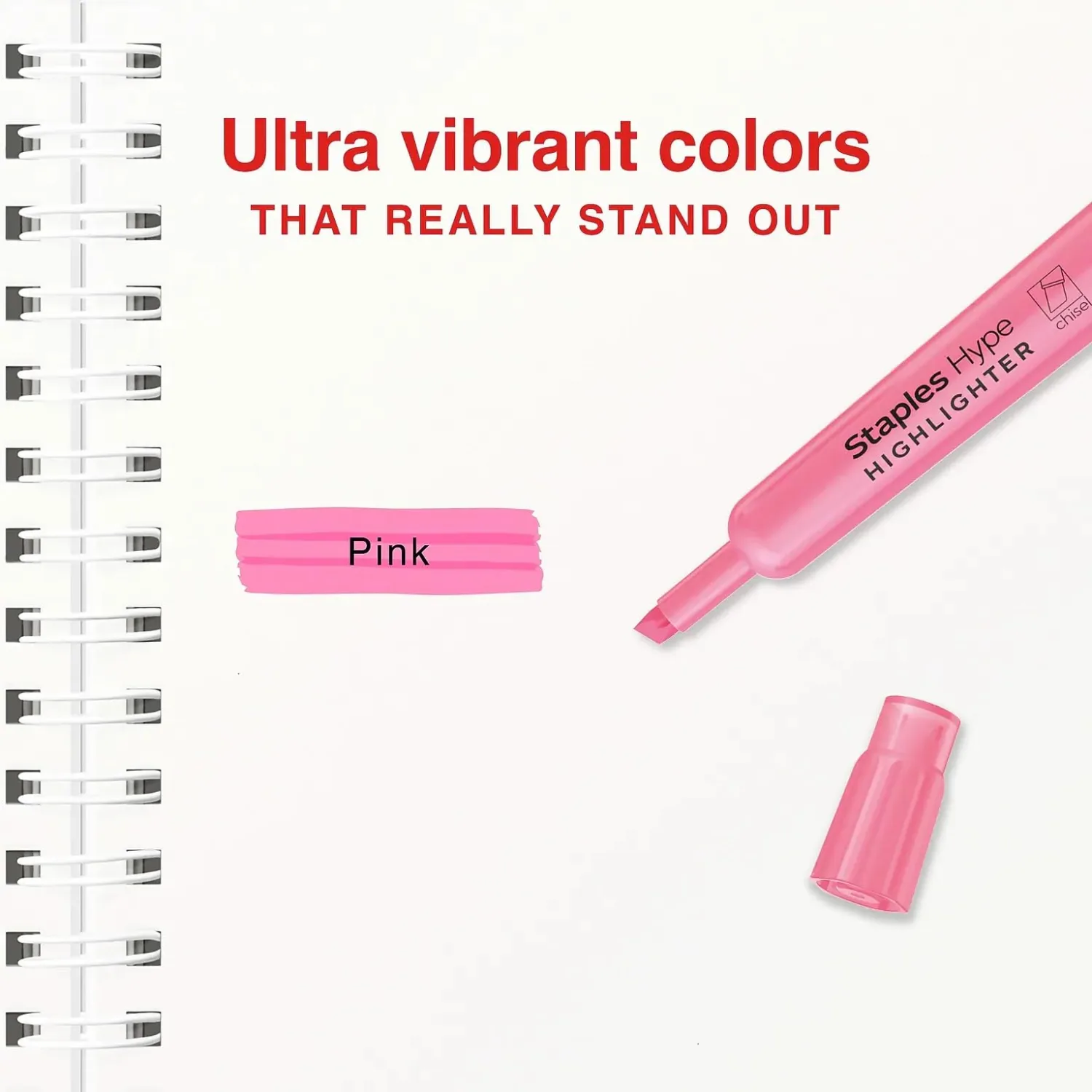 Staples Hype Tank Highlighter, Chisel Tip, Pink, 12-Pack