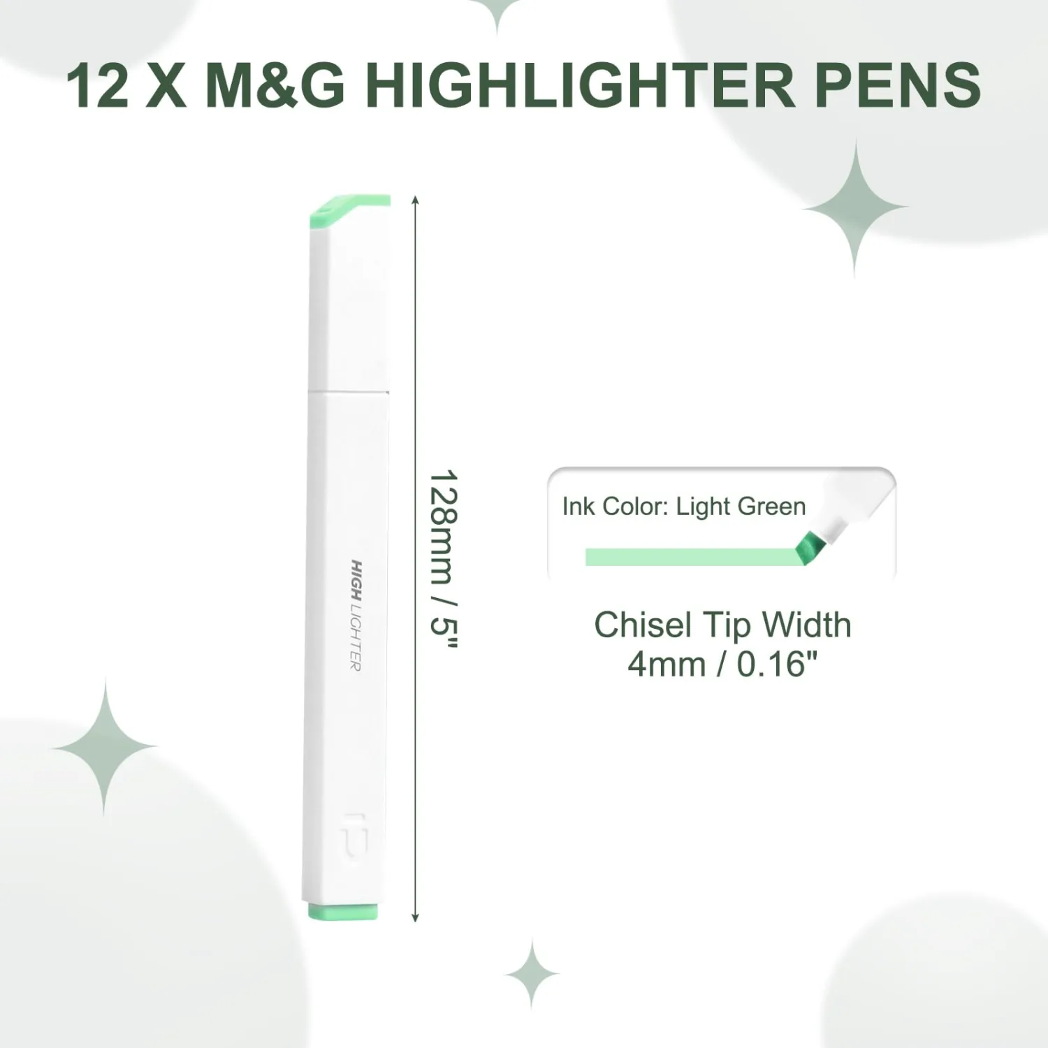 M&G Light Green Highlighter High Lighters Highlighters No Bleeds 12 Pack
