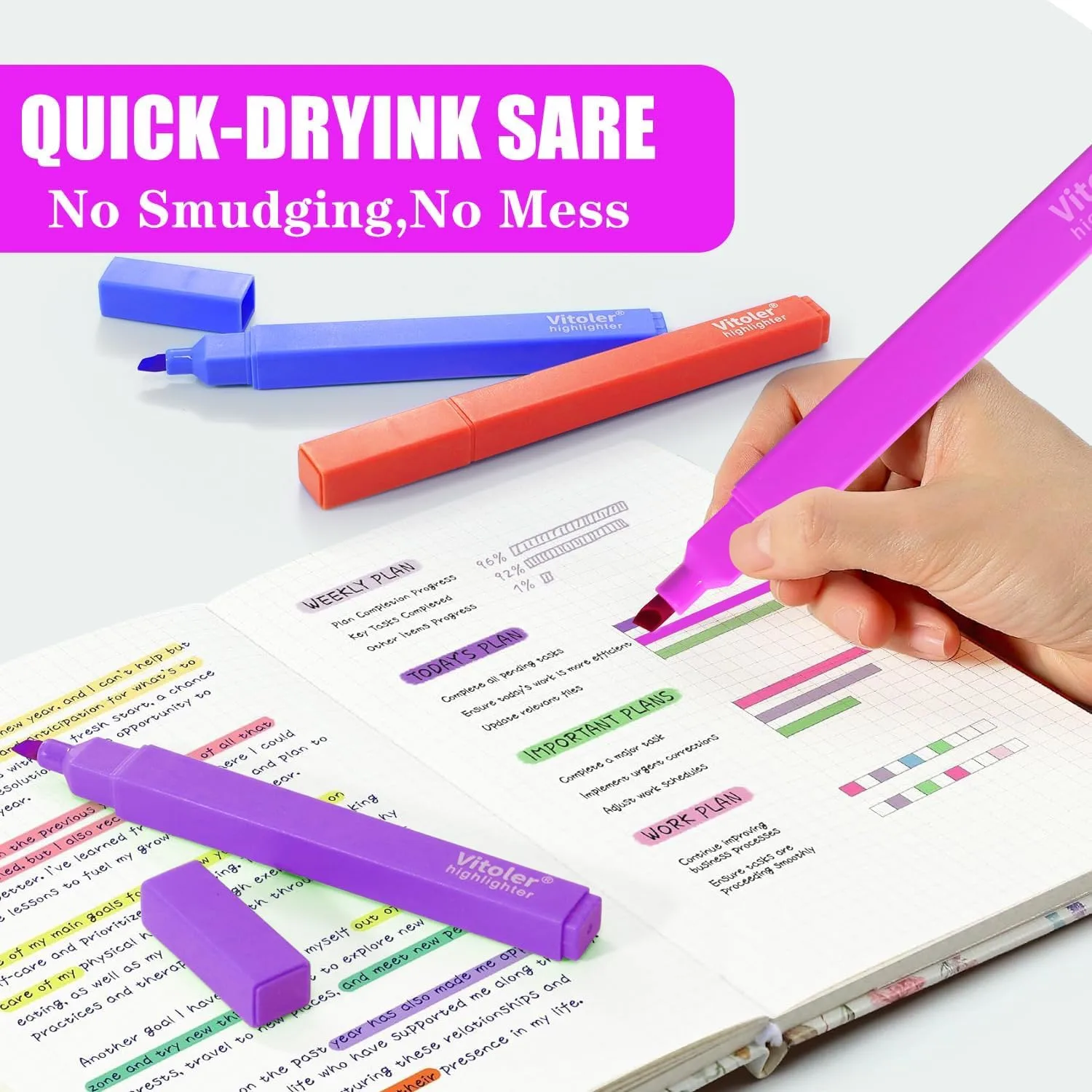 Cute Highlighters Set,Bright Color Quick Dry for School Office