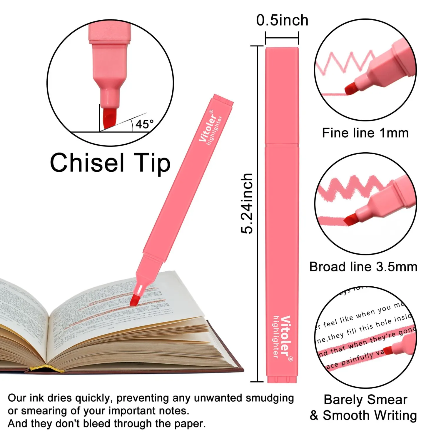 Cute Highlighters Set, Aesthetic Pastel, Quick Dry, Chisel Tip 8Pcs