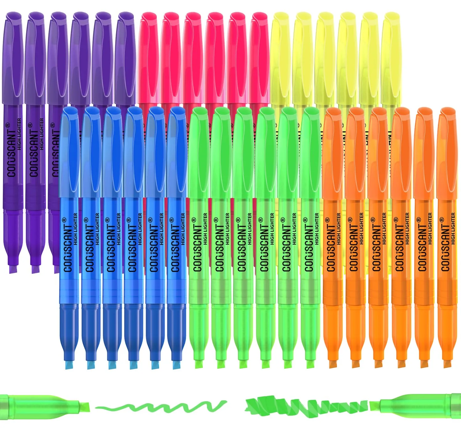 coruscant Highlighter - 36 pack color highlighter, color transparent visible fluorescent pen shell, wide chisel point mark, fluorescent pen, school, office