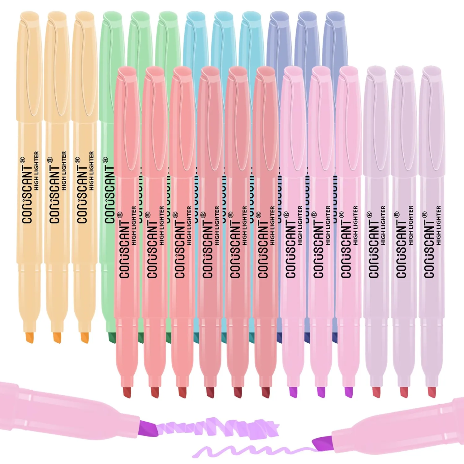 coruscant Pastel Highlighters Set, 8 Assorted Colors, 24 Pack, Chisel Tip Cute Highlighters, Dry Quickly, for Journal Bible Study,school Office Supplies