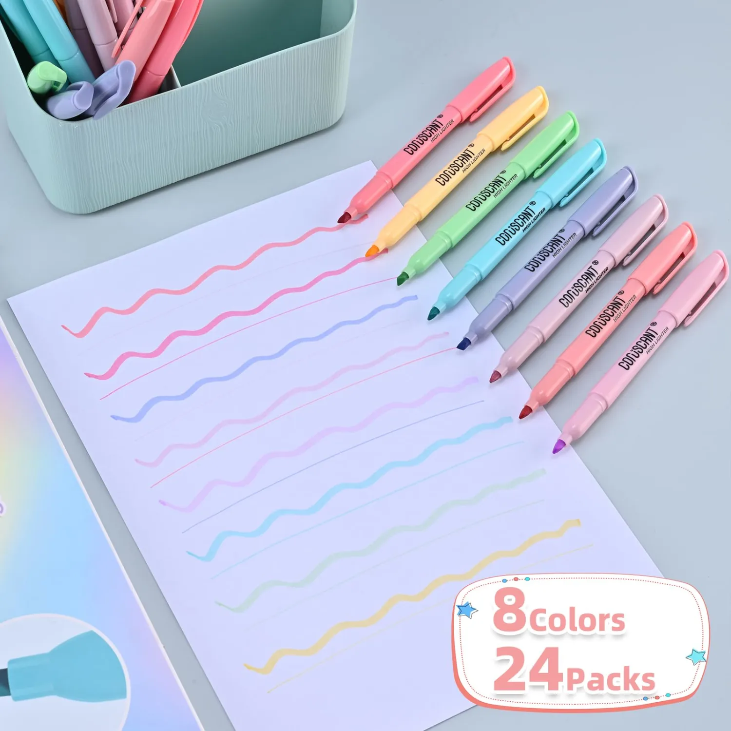coruscant Pastel Highlighters Set, 8 Assorted Colors, 24 Pack, Chisel Tip Cute Highlighters, Dry Quickly, for Journal Bible Study,school Office Supplies
