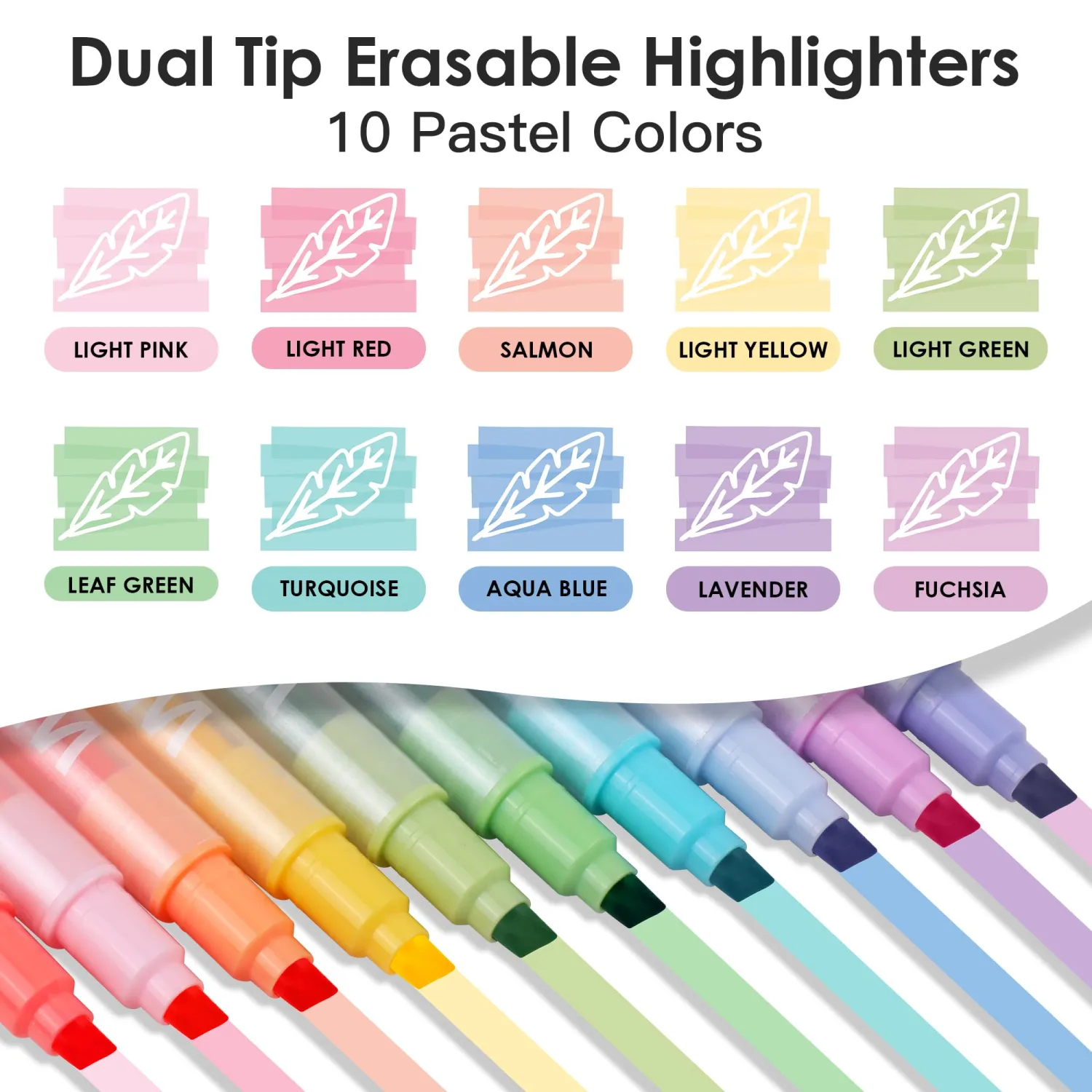 Erasable Highlighters Pastel Colors, 10 Colors Muted Dual Tip Markers, No Bleed Aesthetic Highlighters for Bible, Journaling, School Office Supplies, Double Ended Fine & Chisel Tip, Smooth Dry Fast