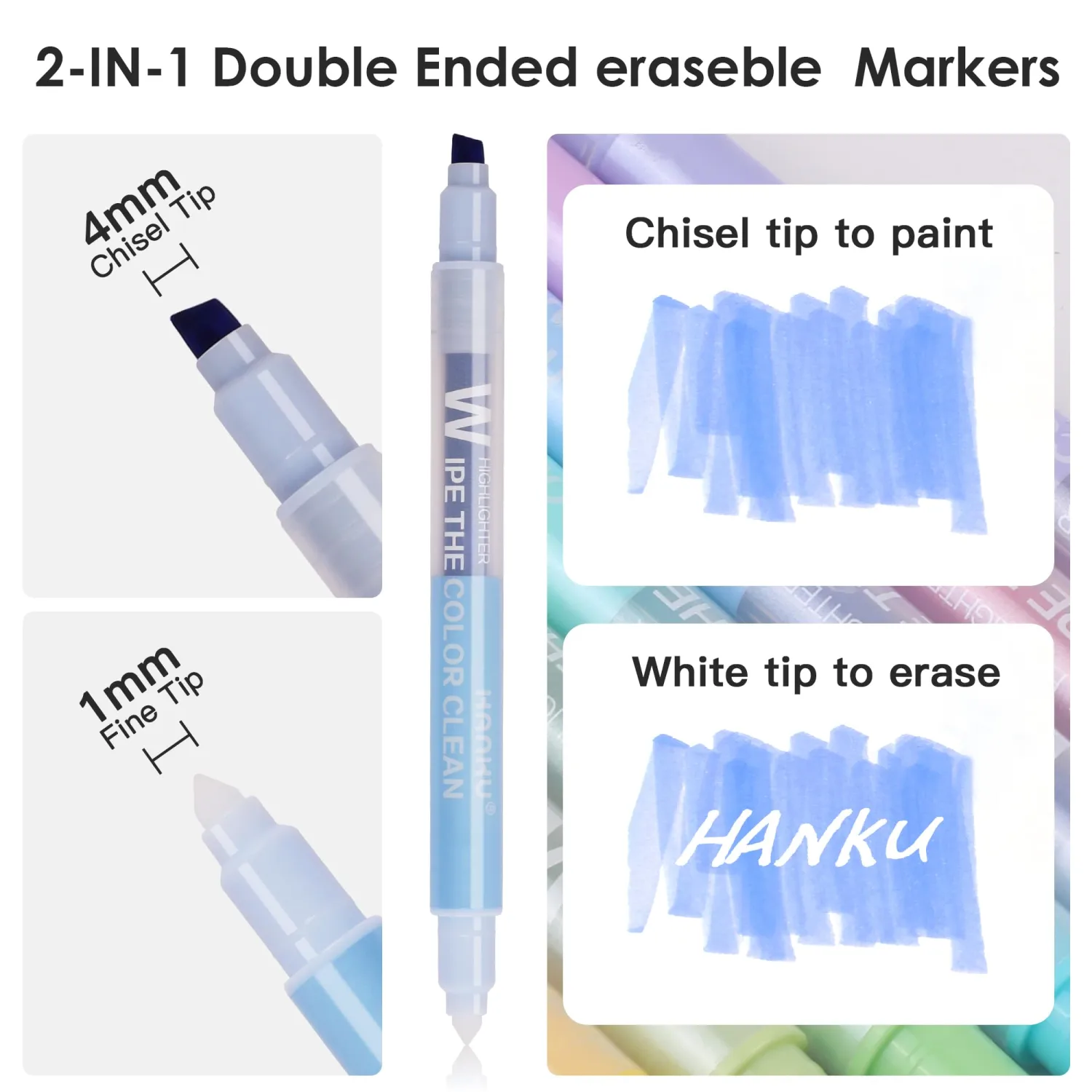 Erasable Highlighters Pastel Colors, 10 Colors Muted Dual Tip Markers, No Bleed Aesthetic Highlighters for Bible, Journaling, School Office Supplies, Double Ended Fine & Chisel Tip, Smooth Dry Fast
