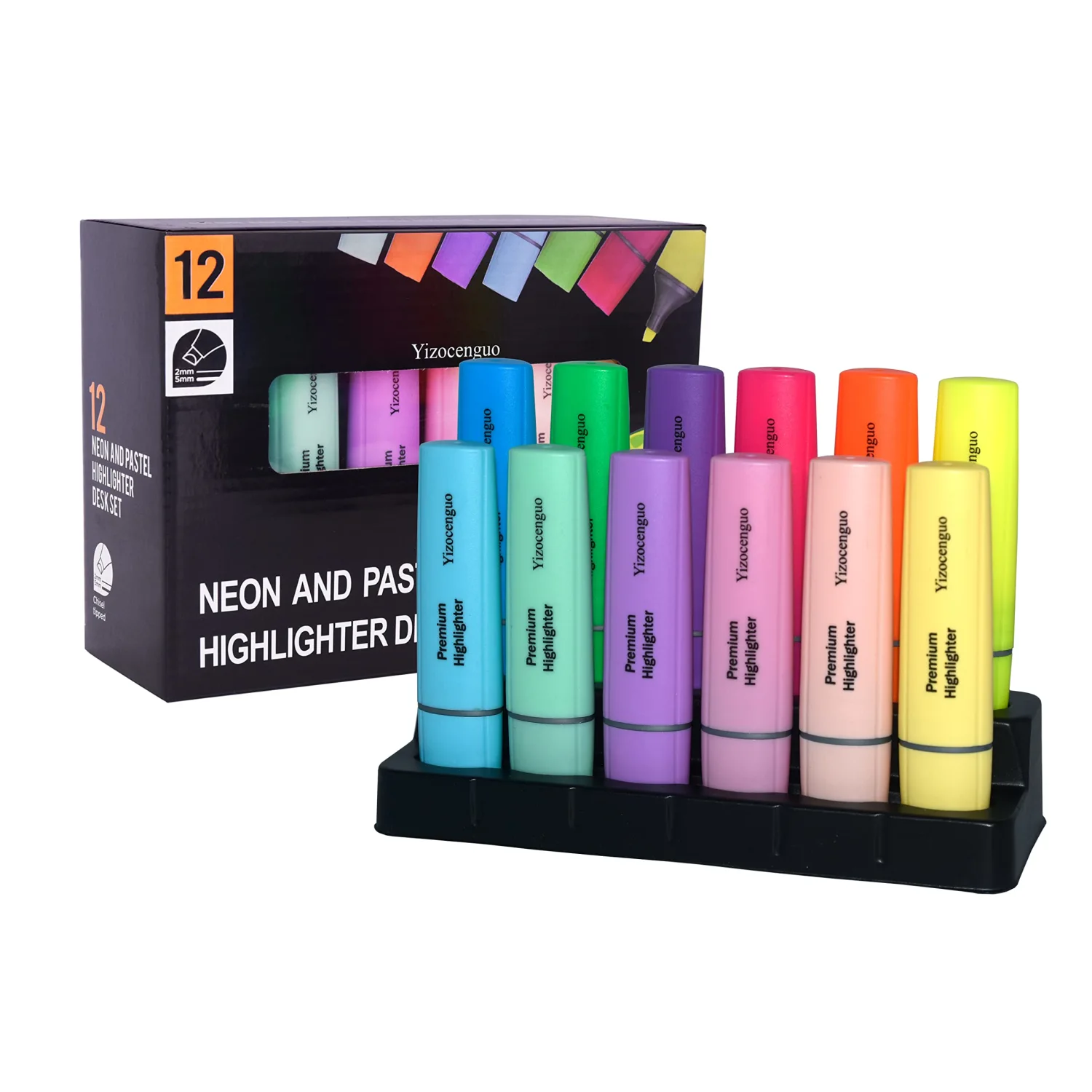 Highlighters Assorted Colors, 12 Colors with Base, Bible Highlighter, Aesthetic Highlighters, Chisel Tip Marker Pen, for Office School Supplies