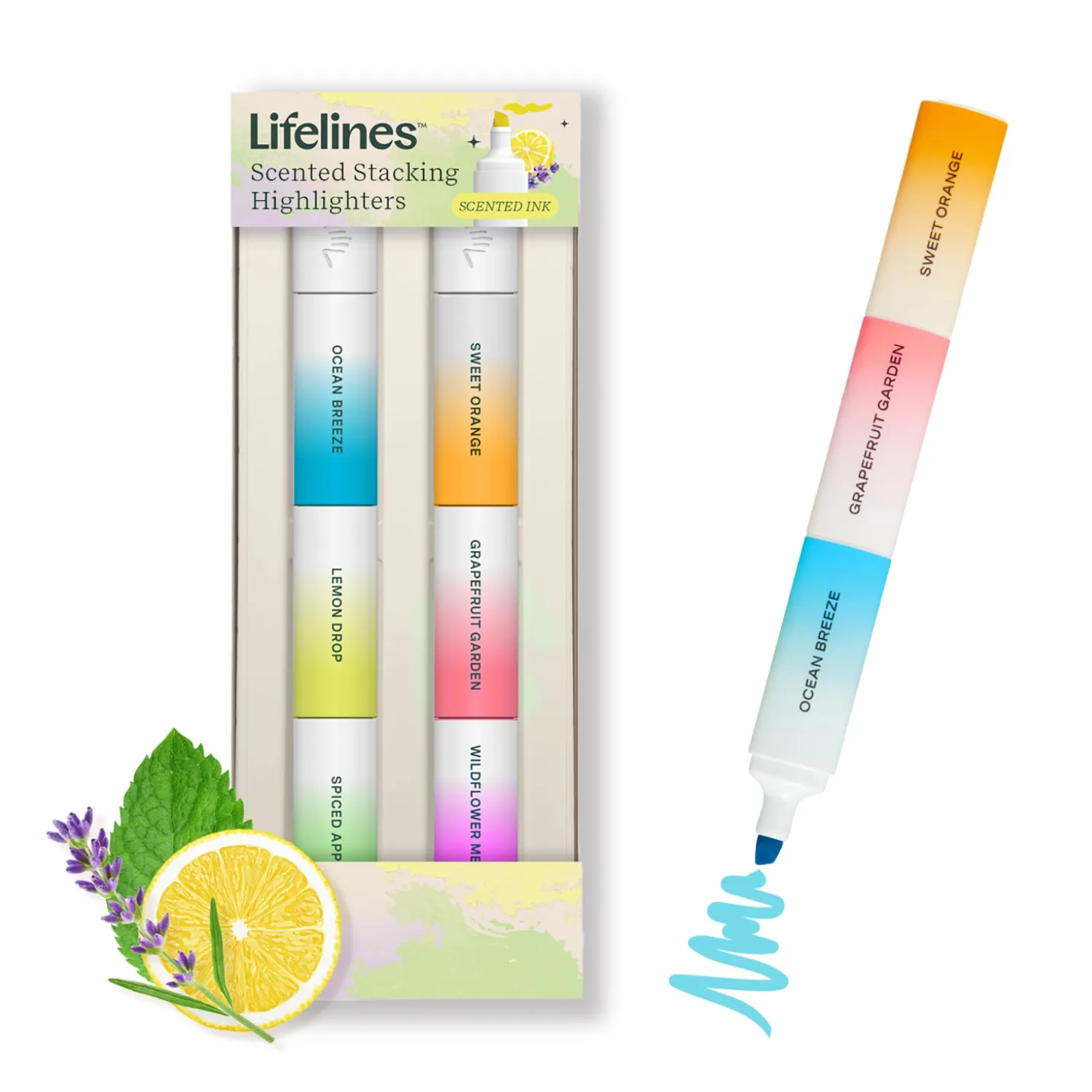 Lifelines Scented Stacking Highlighters, 2-Pack, Assorted Colors