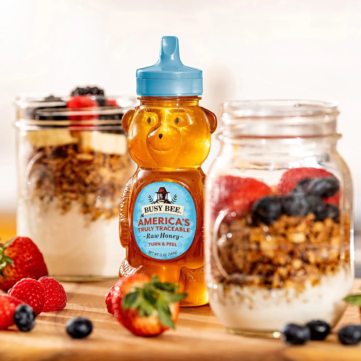 Busy Bee USA Raw Honey, 12 oz Honey Bear Squeeze Bottle (Pack of 2)