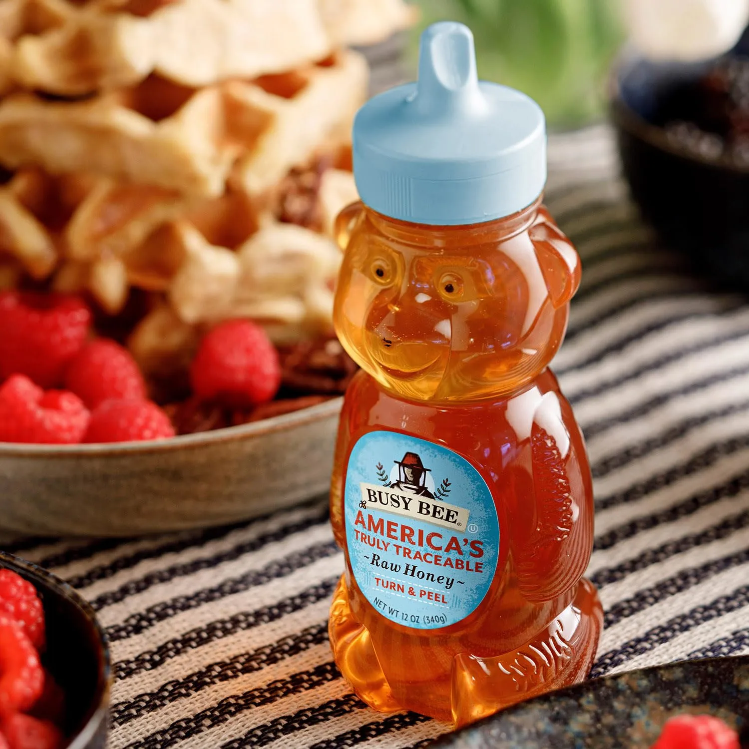 Busy Bee USA Raw Honey, 12 oz Honey Bear Squeeze Bottle (Pack of 2)