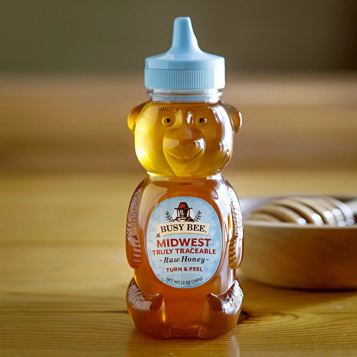 Busy Bee Midwest Raw Honey, 12 oz Honey Bear Squeeze Bottle (Pack of 2)