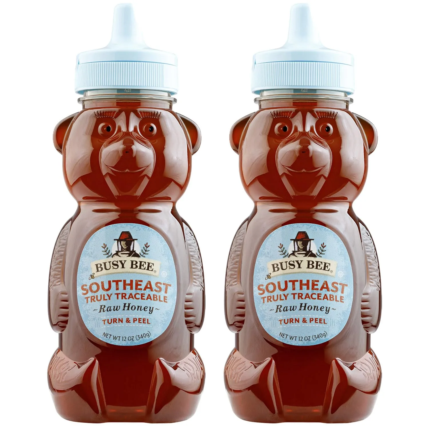 Busy Bee Southeast Raw Honey, 12 oz Honey Bear Squeeze Bottle (Pack of 2)