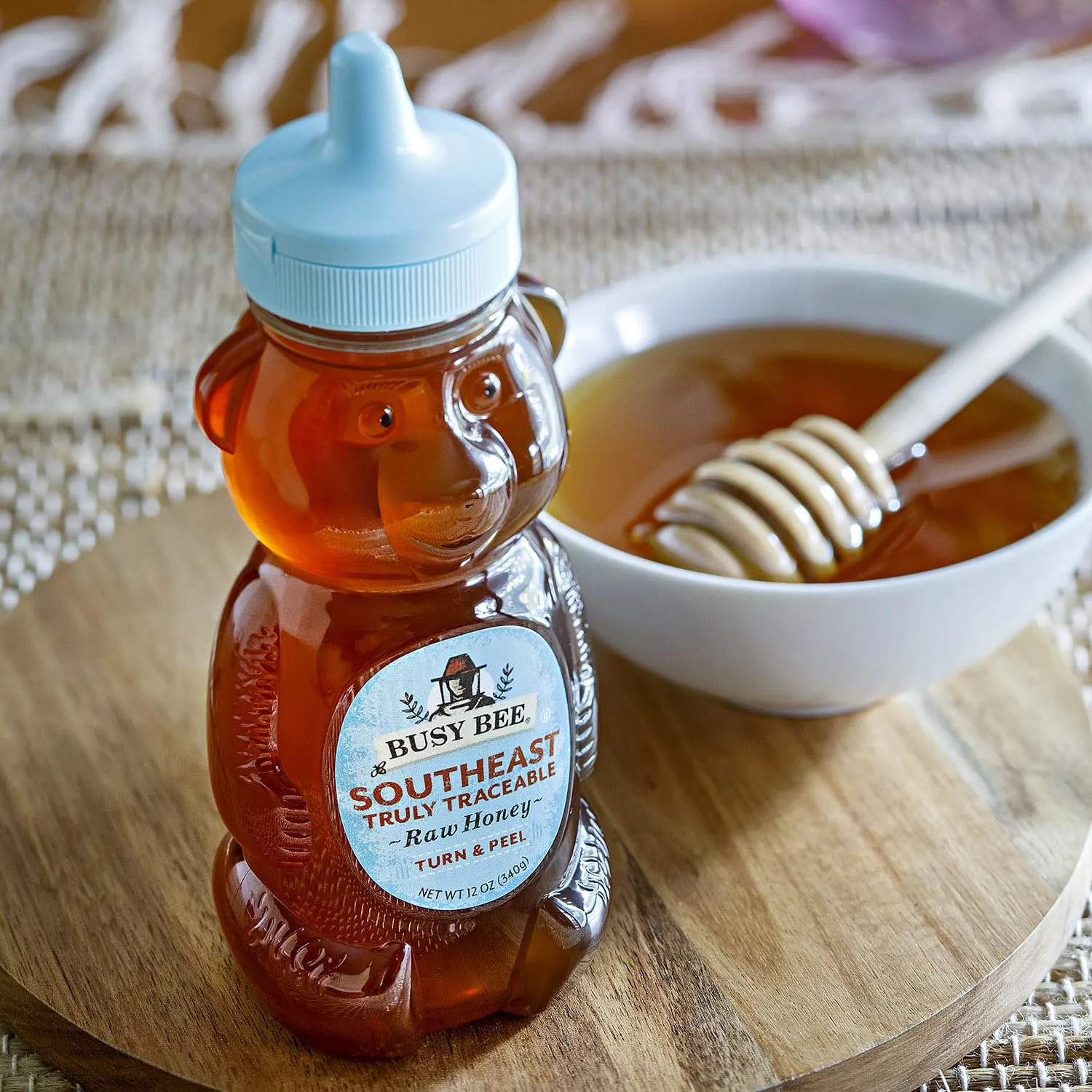 Busy Bee Southeast Raw Honey, 12 oz Honey Bear Squeeze Bottle (Pack of 2)
