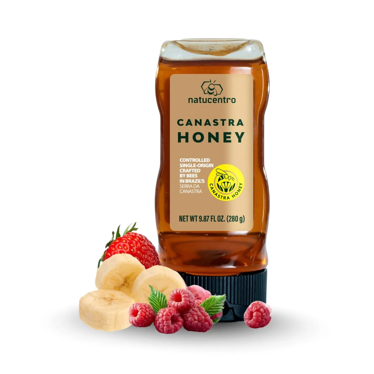 Honey. Imported Brazilian Premium Gourmet Natural Honey, Single-Origin Brazilian, Light and Flavorful, Natural Energy Source, Natural Sweetener, 9.87 Fl Oz by Natucentro, direct from the Brazilian Canastra Hills to your table