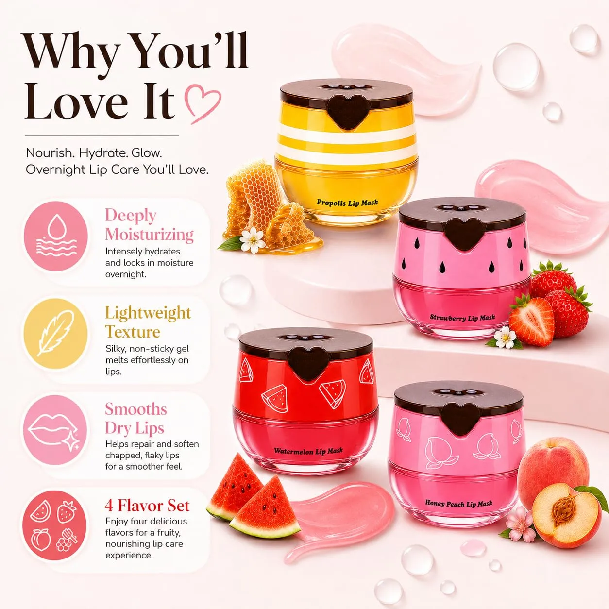 4PCS Honey Lip Balm,Bee Lip Balm Honey Pot,Lip Sleeping Mask