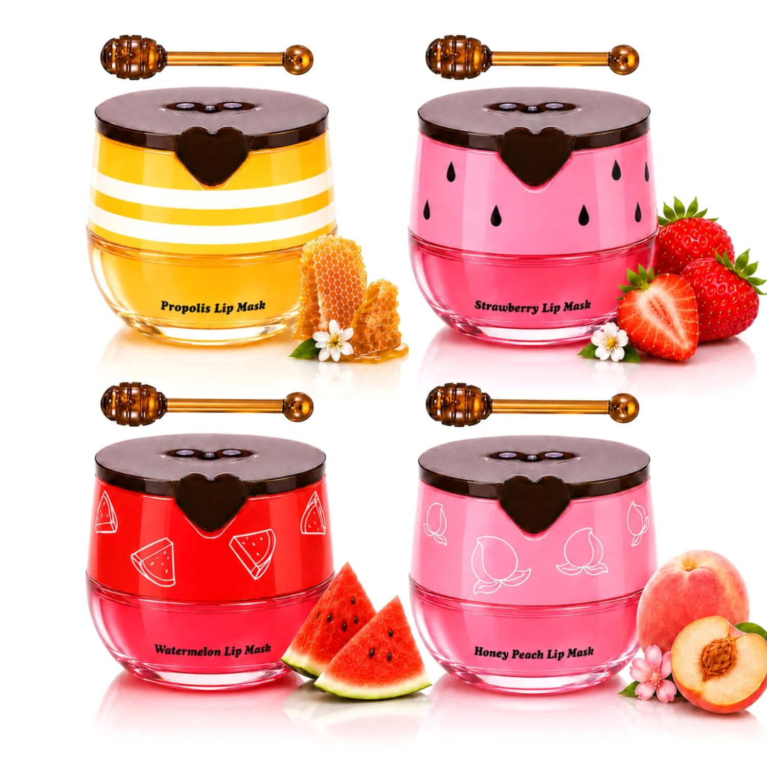 4PCS Honey Lip Balm,Bee Lip Balm Honey Pot,Lip Sleeping Mask