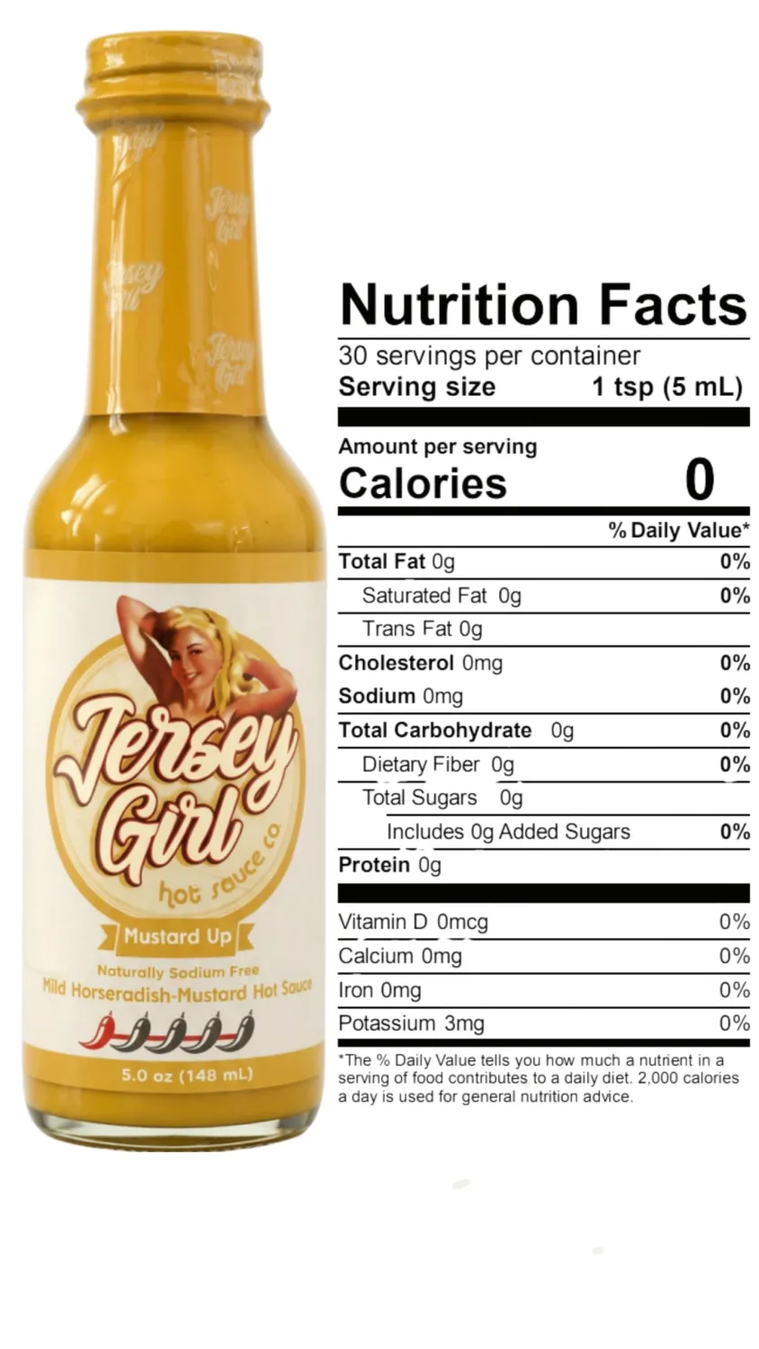 Jersey Girl Horseradish Mustard Up Hot Sauce – Mild Heat - Naturally Sodium Free 5oz Bottle
