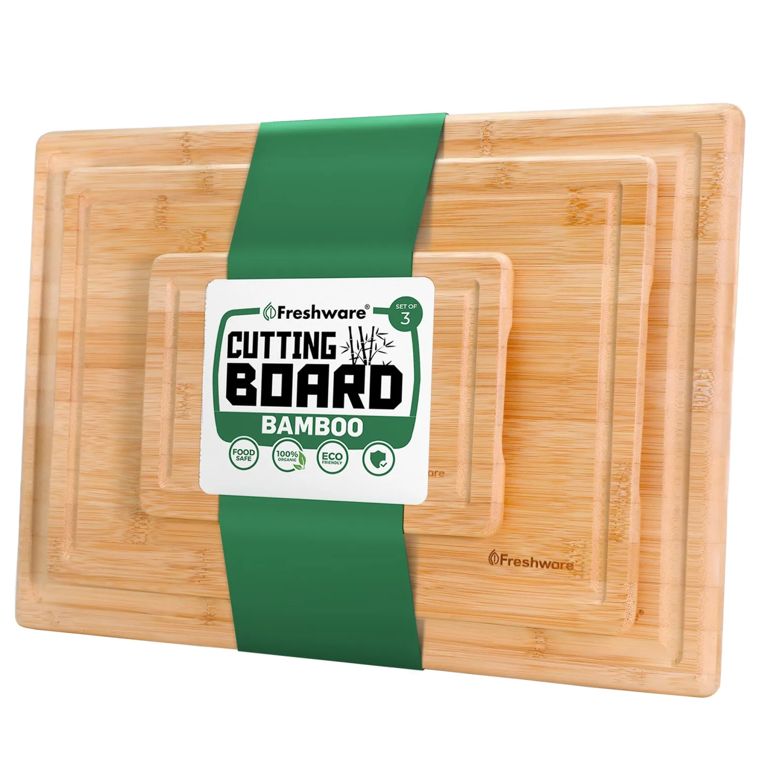Freshware Bamboo Cutting Boards for Kitchen, Juice Groove, Set of 3