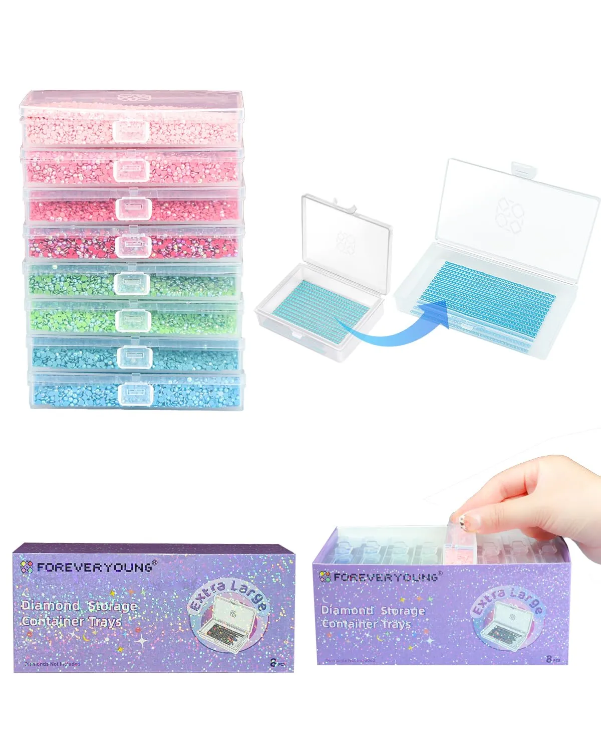 forever young 8PCS Extra Large Diamond Painting Storage Containers Trays