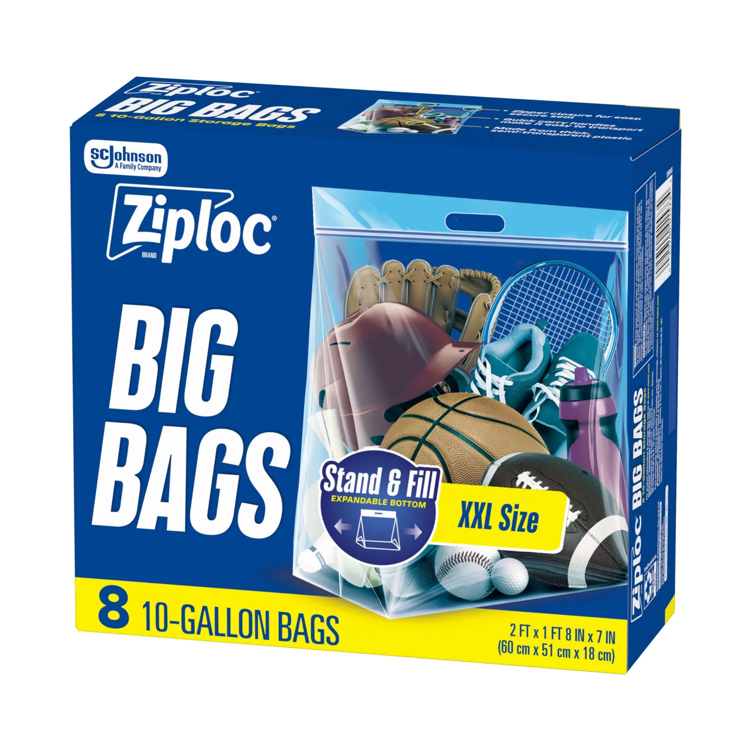 Ziploc Big Bags, 10 Gallon XXL Reusable Storage Bags, 8 Count