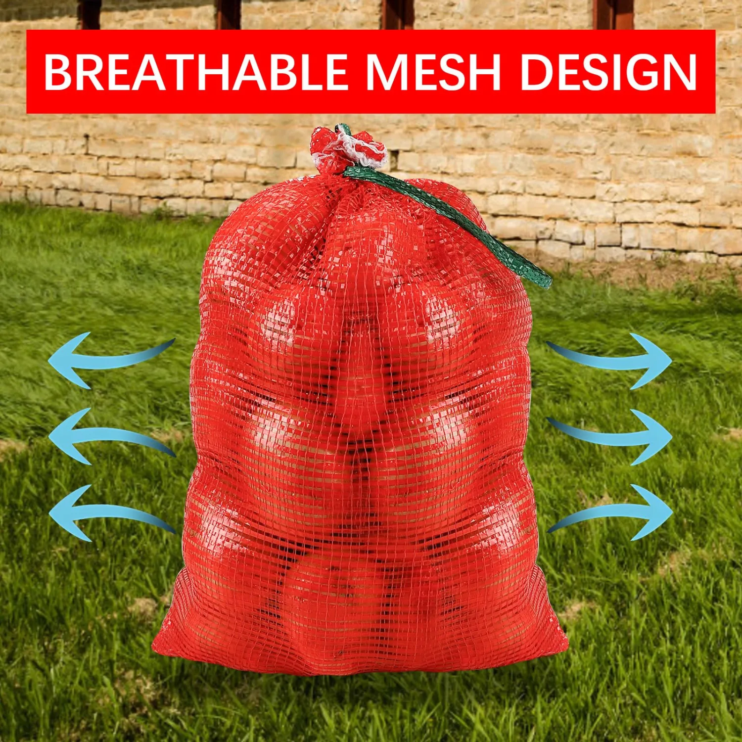20 Pack Red Mesh Onion Bags 11x18in with Drawstring, 10 lb Breathable Reusable Produce Potato Storage Sacks for Potatoes Onions Garlic Citrus Crawfish Firewood, Washable Net Bag for Vegetables