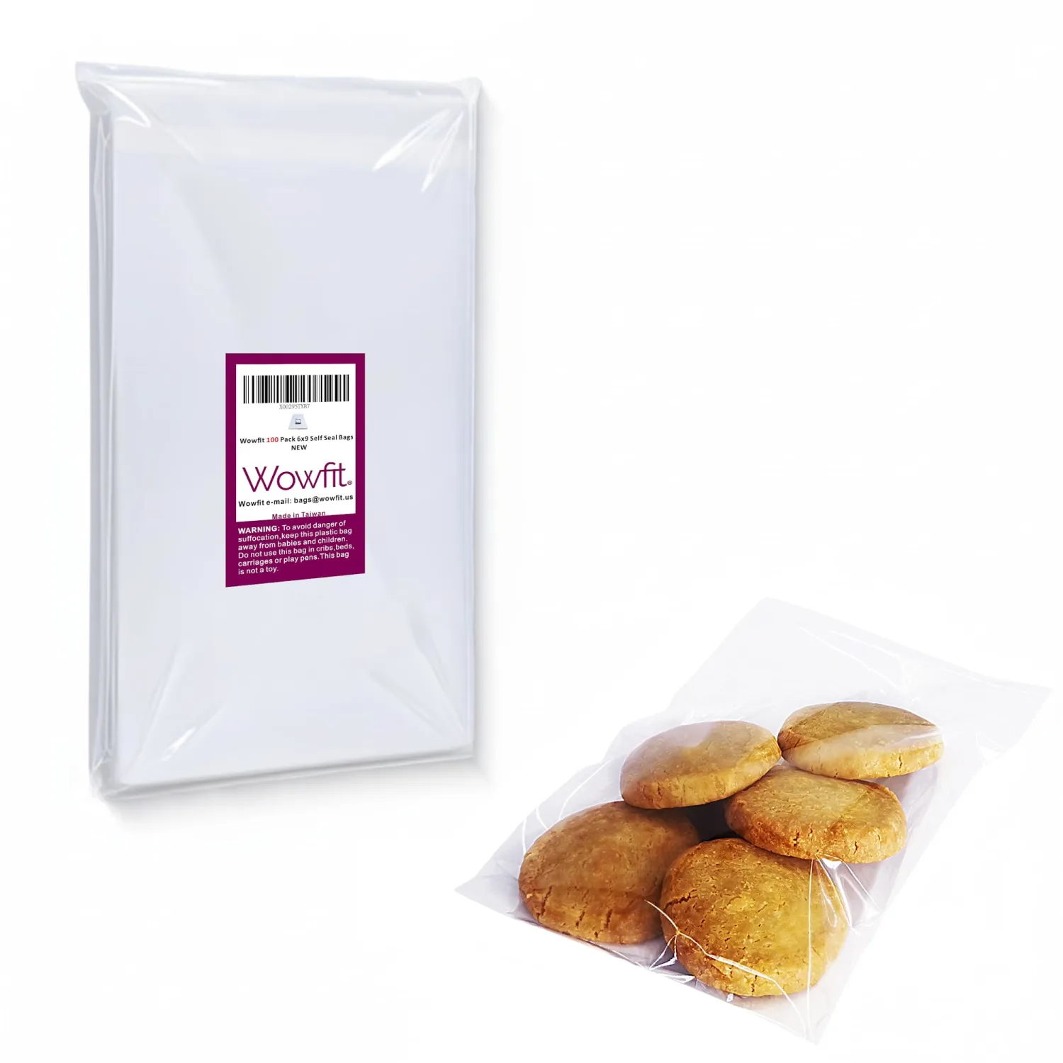 Wowfit 100 CT 6x9 Self Adhesive Cello Bags, Large Cookies, Greeting Cards