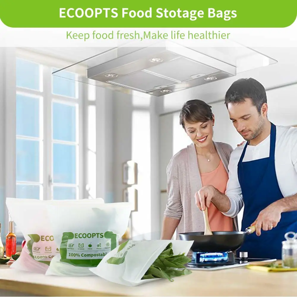 100% Compostable Sandwich Zip Bag | ECO-Friendly Food Storage Bags | Freezer Bag | Plant-Based BPA-free | Seal well for Fruit,Food and Snack (1, Medium)