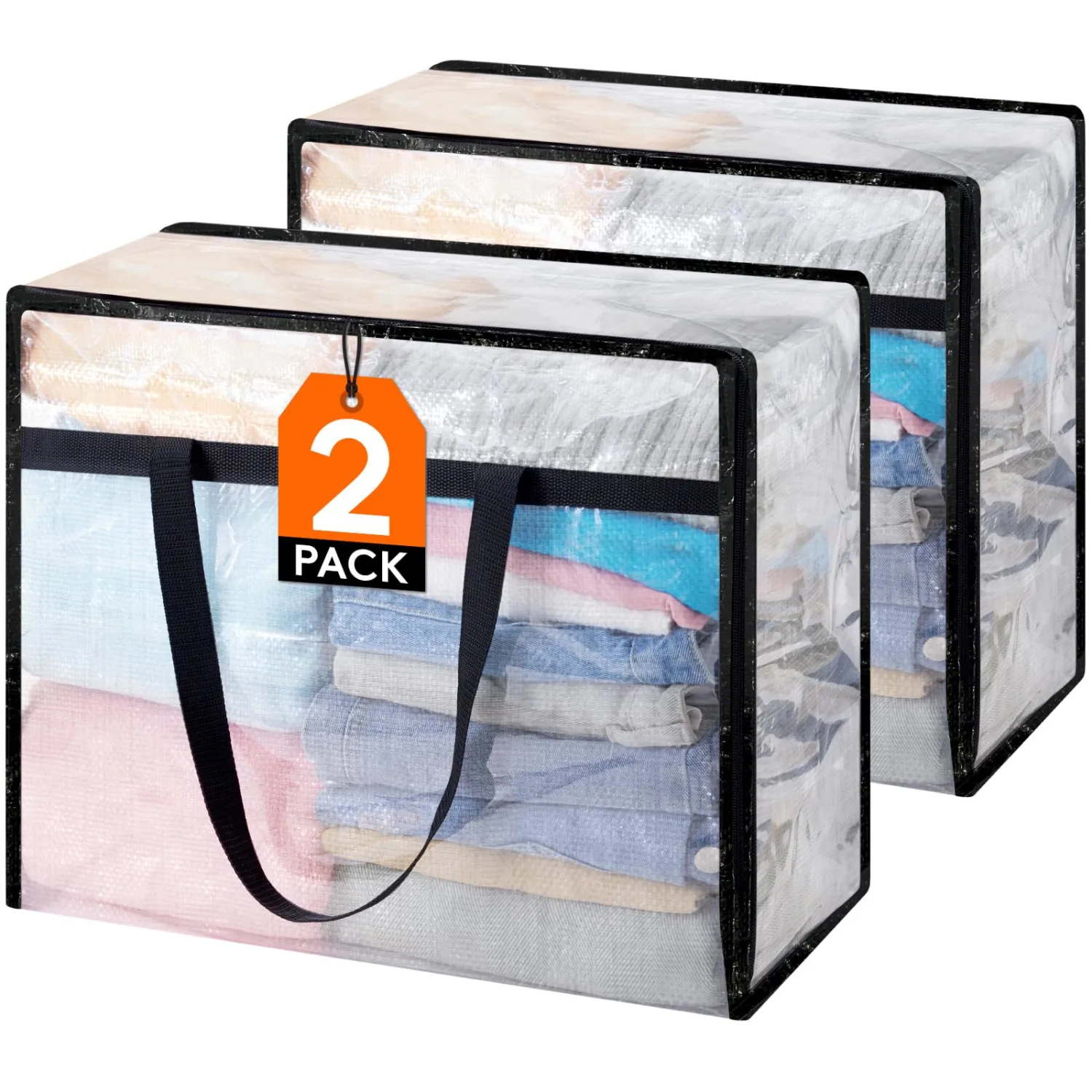 Lifewit 2 Pack Clear Storage Bags, 45L Clothes Organizer with Zipper