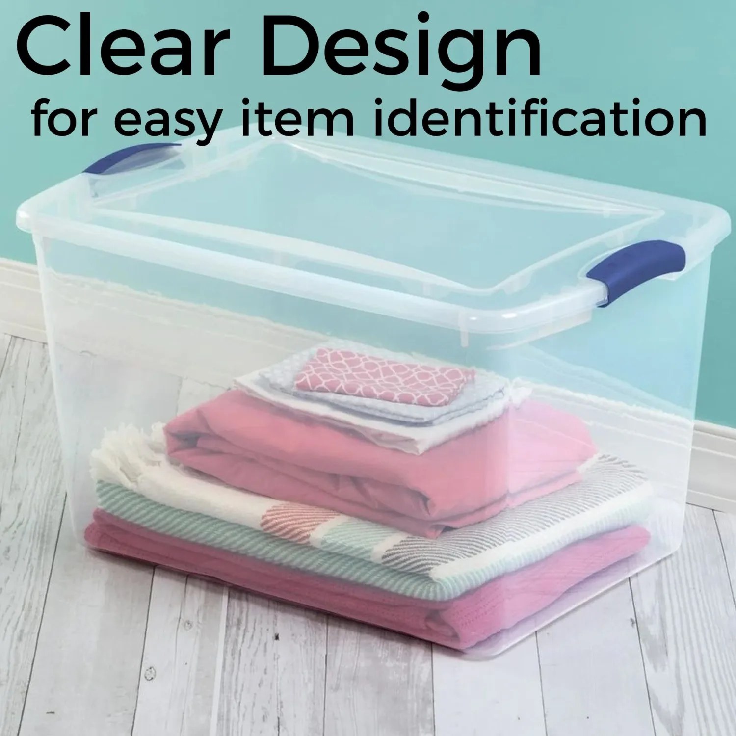 66QT Large Clear Plastic Storage Bin with Latching Lid, Stackable