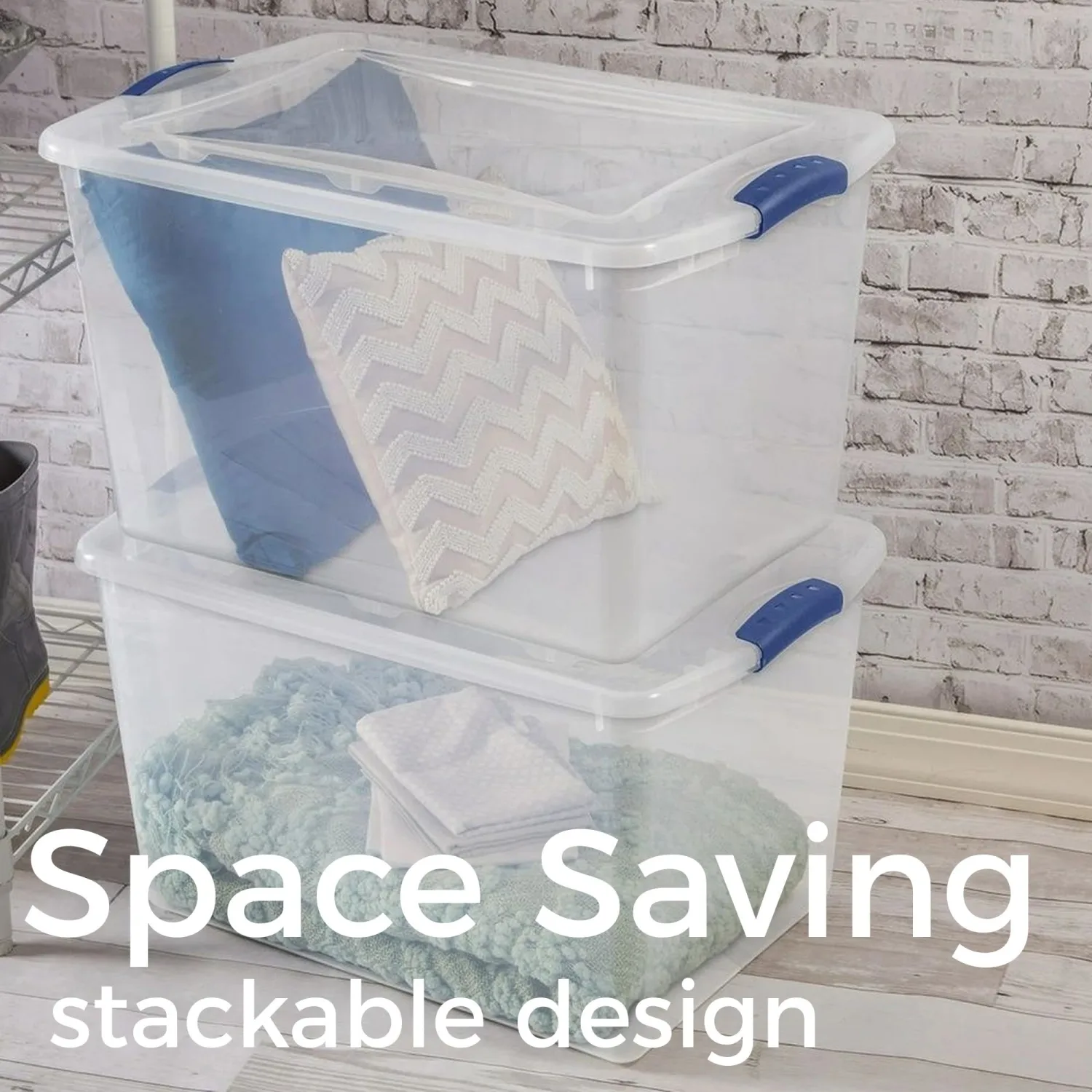 66QT Large Clear Plastic Storage Bin with Latching Lid, Stackable