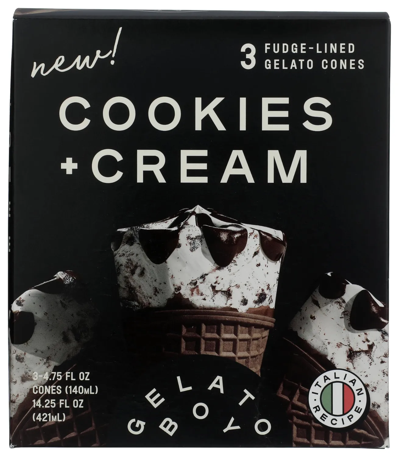 Gelato Boy Cookies & Cream Cones 3 Count, 14.25 Ounce