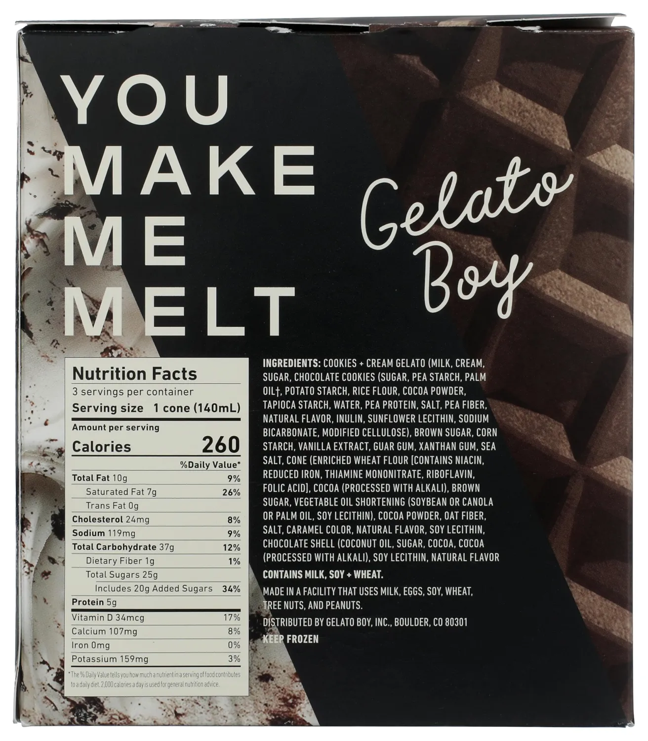 Gelato Boy Cookies & Cream Cones 3 Count, 14.25 Ounce