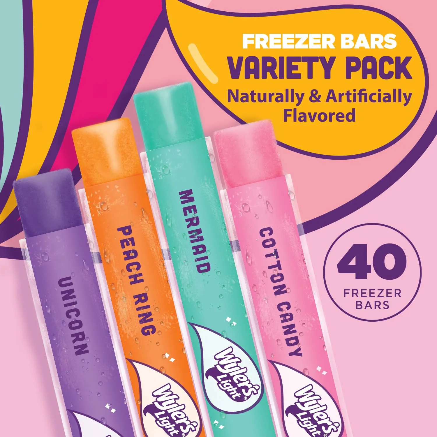 Wyler's Light Watertok Sugar Free Freeze Pops, Variety Pack, 40 Count